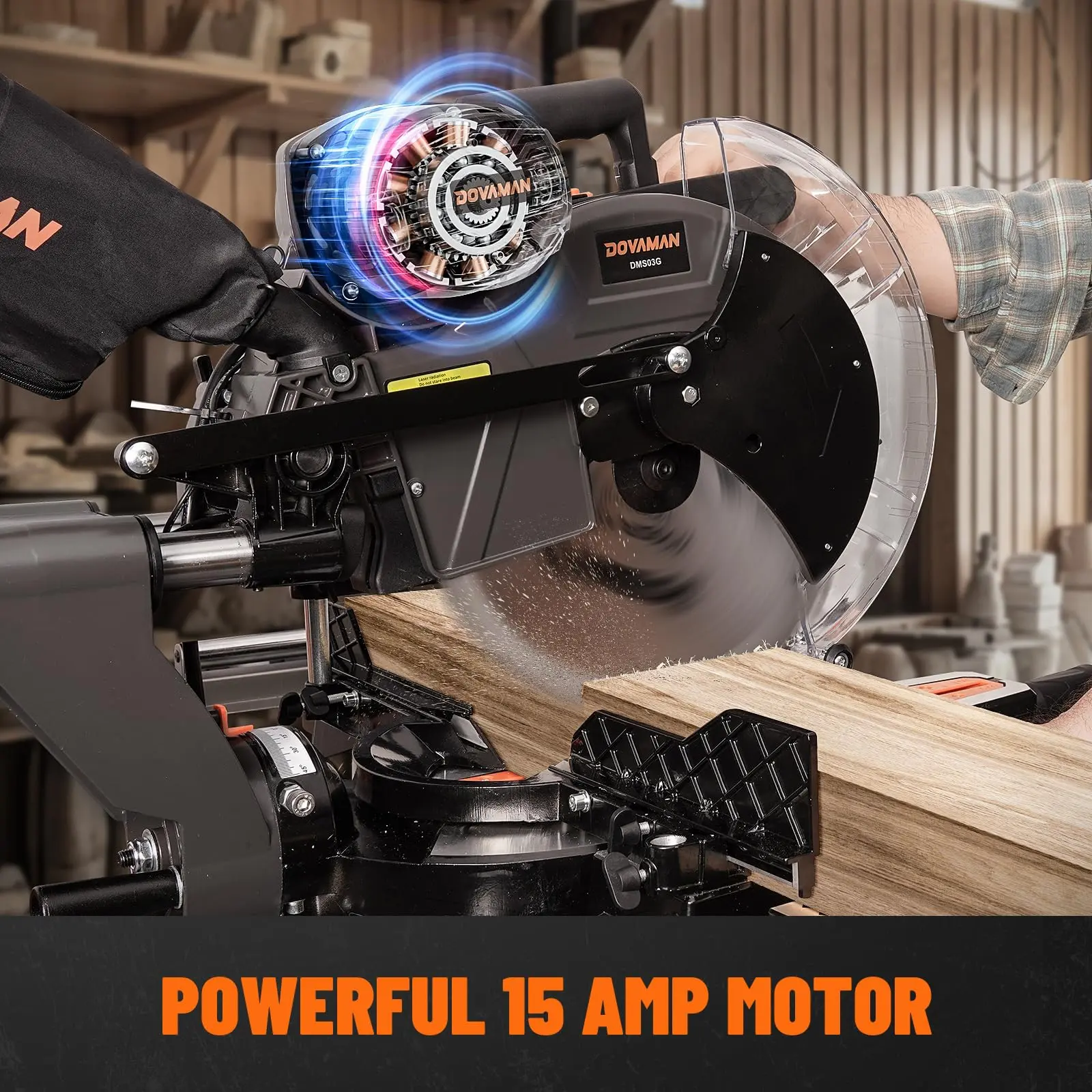 12 Inch Dual-Bevel Miter Saw 15-Amp 3800RPM, Ambidextrous Operation, 4.2x13in Cutting Capacity, Laser Guide, 0-45° Bevel & Miter Cut