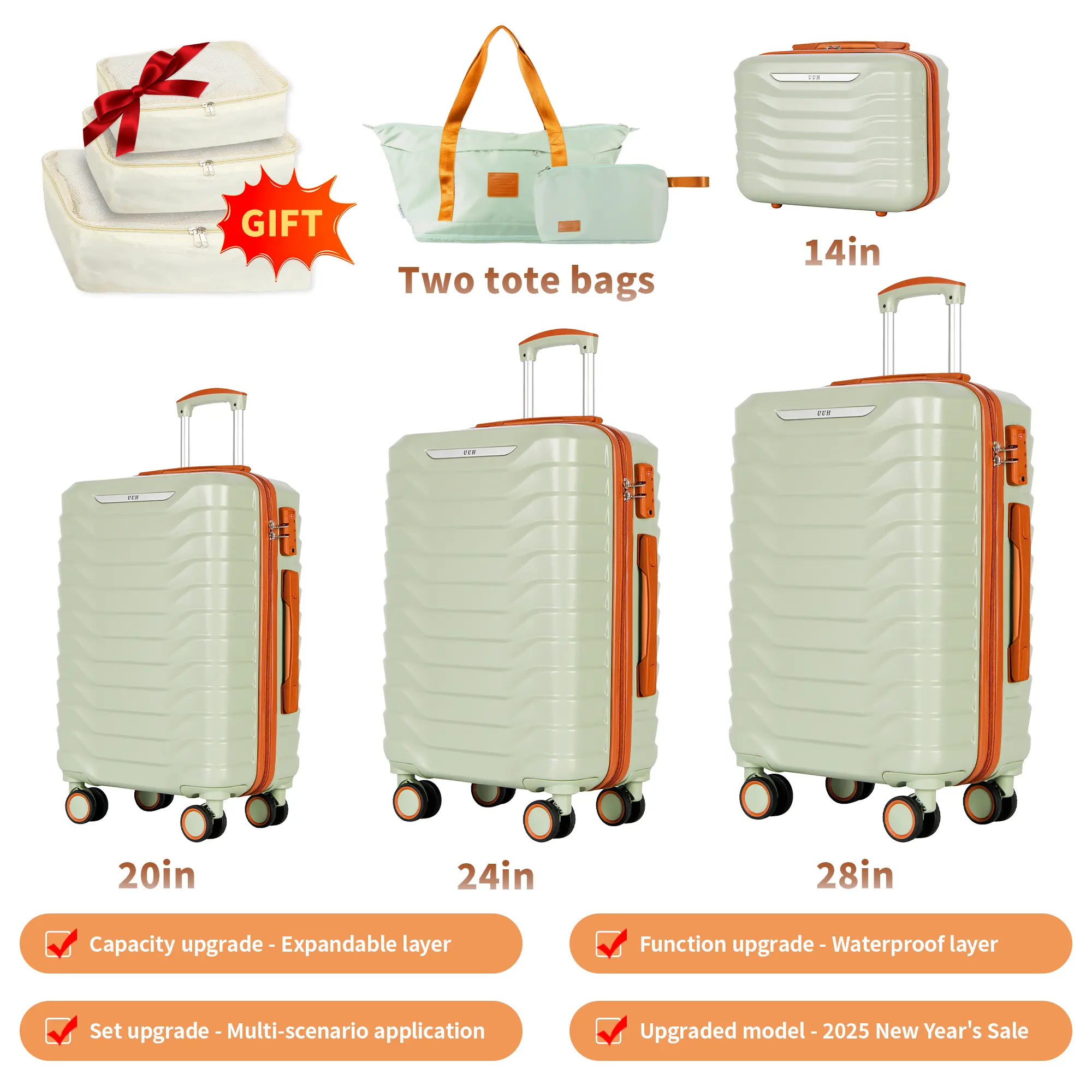 Expandable Luggage Sets 9pcs/8pcs/7pcs/4pcs Suitcase Sets With Water-Proof and Expandable Layer Makeup Bag Side Hooks And TSA Lock