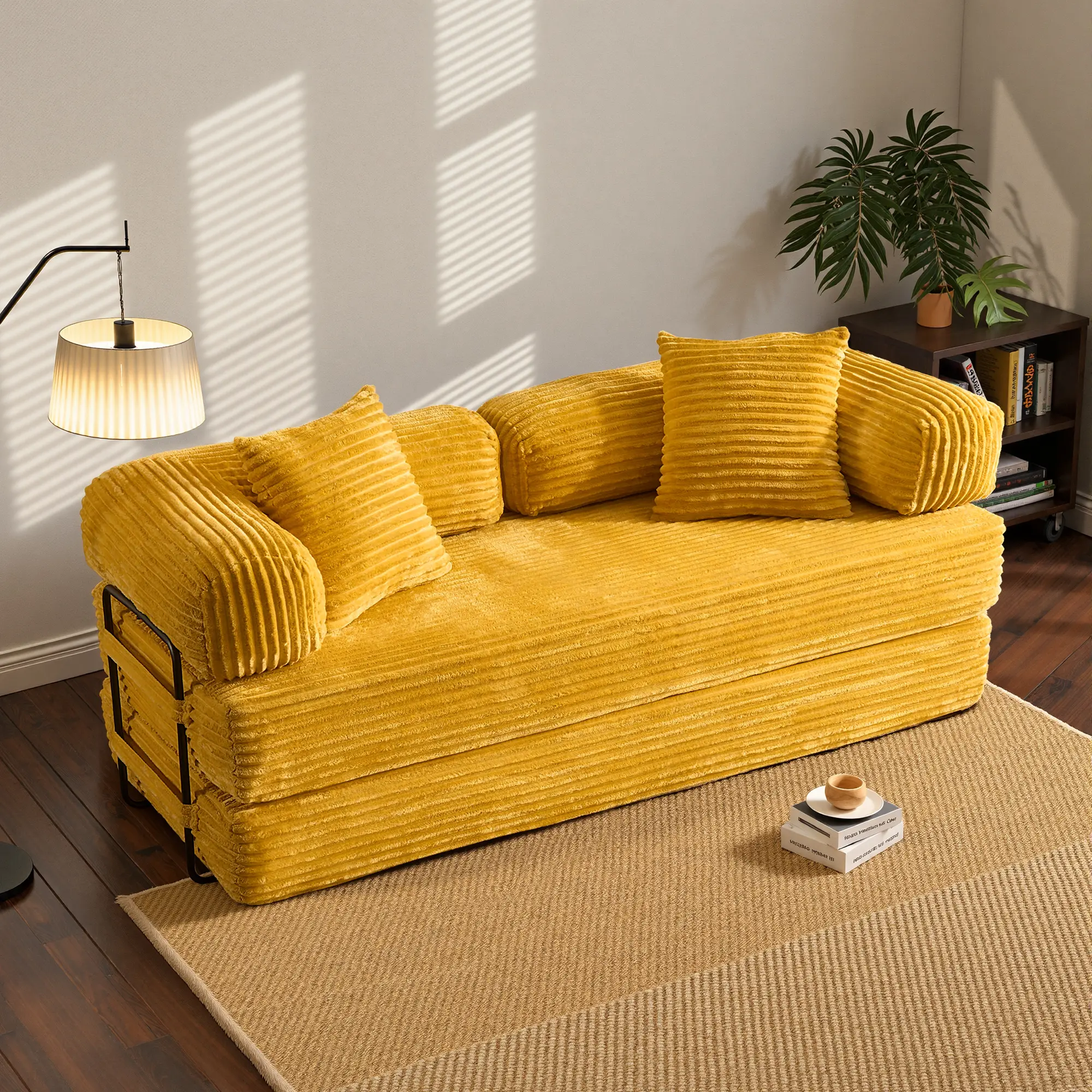 80"Oversized Boneless Couch, 5-in-1 Convertible Sleeper Sofa Bed, Deep Seat Corduroy Modular Floor Sofa, Foldable Pull-Out Couch for Living Room, Apartment,No Assembly
