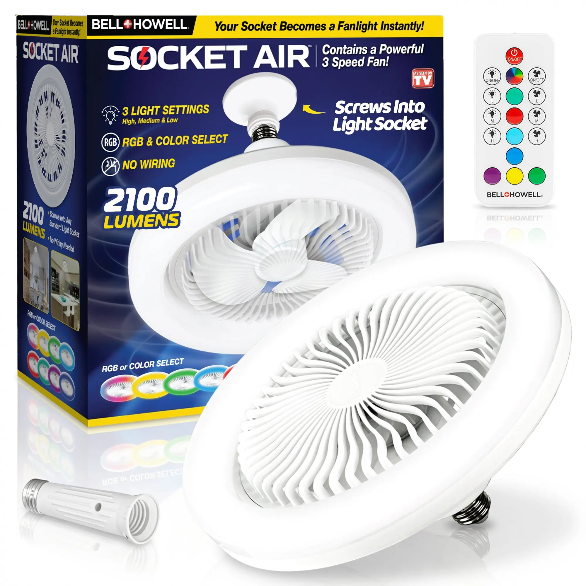 Socket Air - Light Socket Fan Light with RGB Color Changing