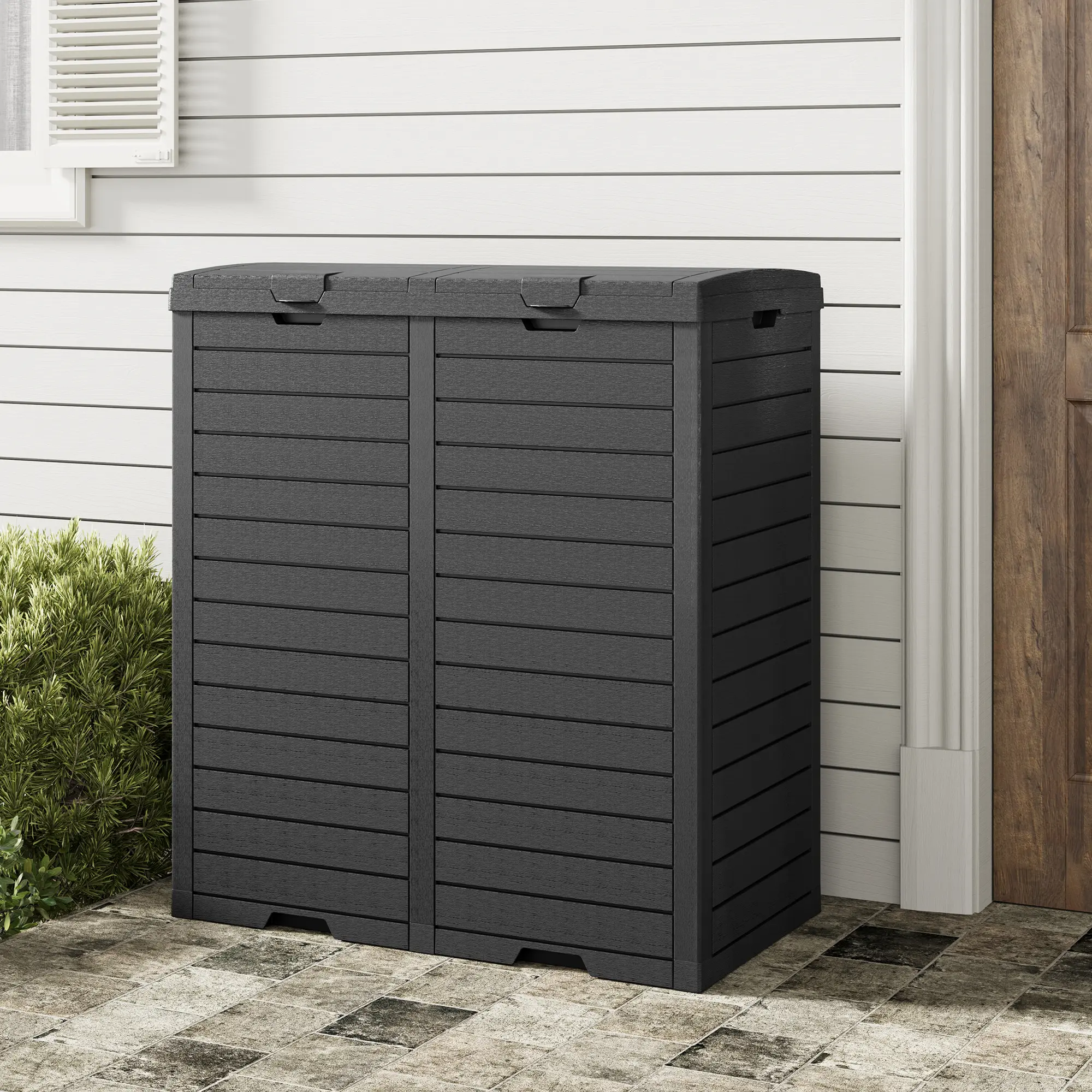 31-Gallon Outdoor Trash Can – Concealed Resin Waste Bin with Lid & Drip Tray for Clean Indoor/Outdoor Use