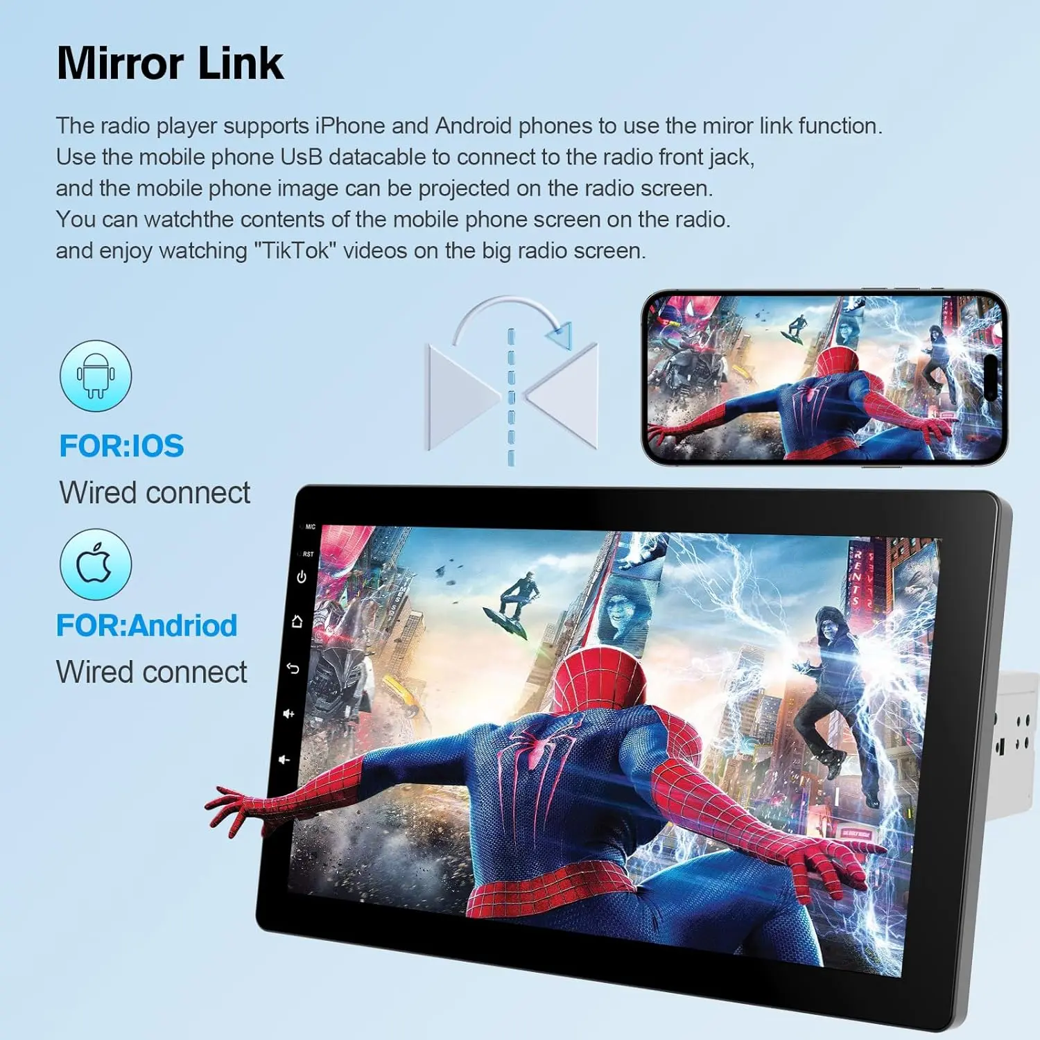 2026 10.1" Rotatable Touch Screen Car Stereo Single Din - Android 13