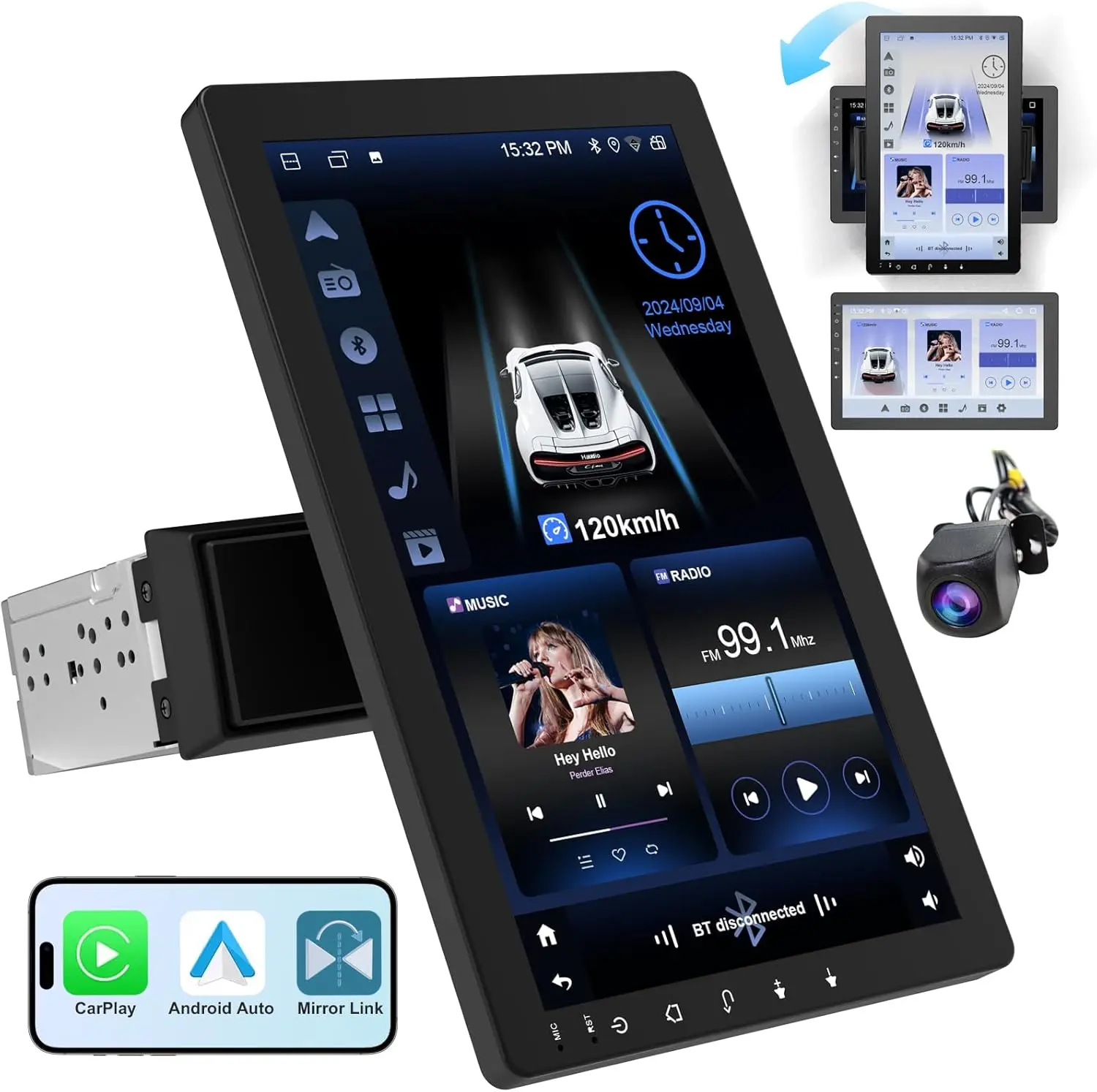 2026 10.1" Rotatable Touch Screen Car Stereo Single Din - Android 13