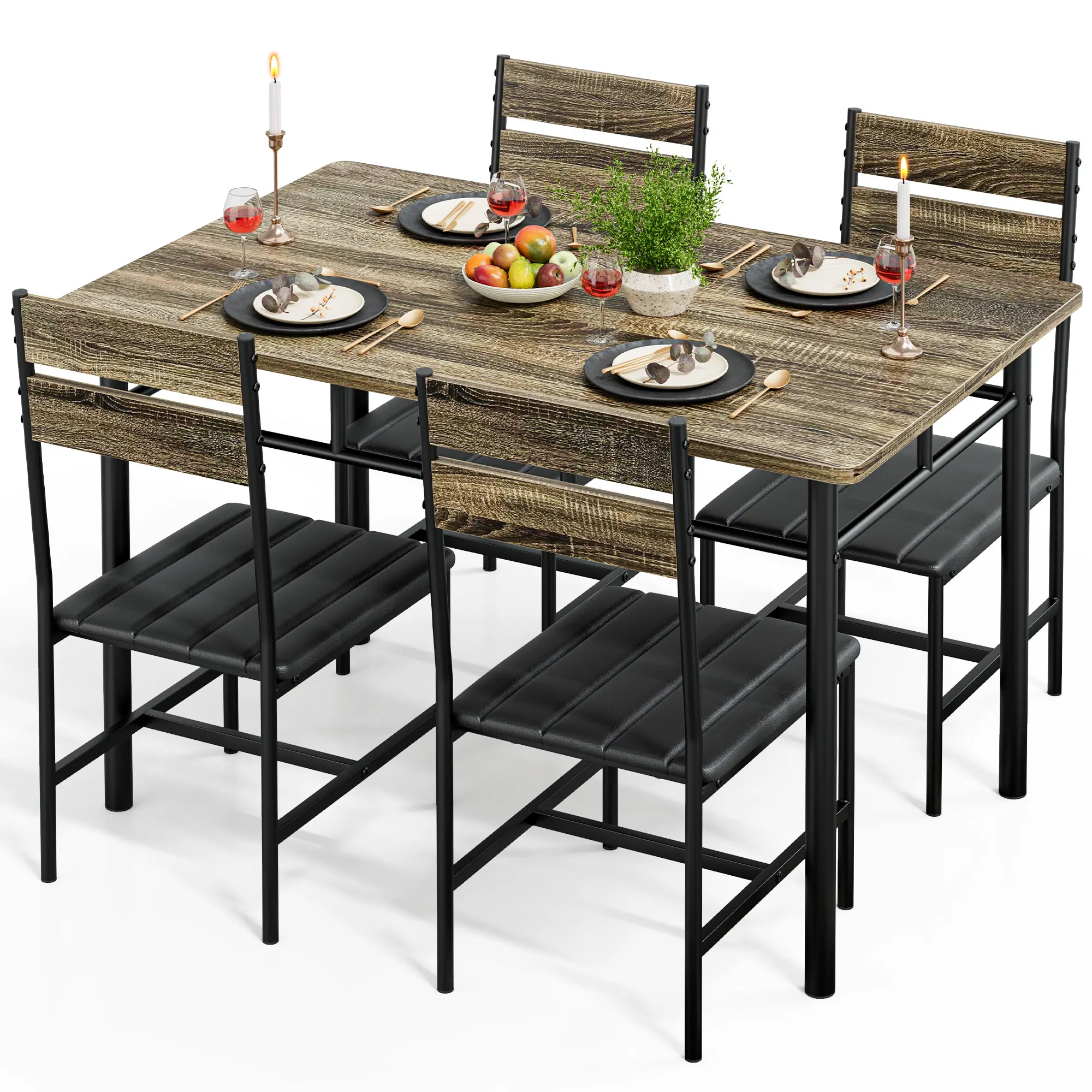 Dining Table Set for 4 – Space-Saving Retro Kitchen Table & Chair Set with Durable Metal Frame