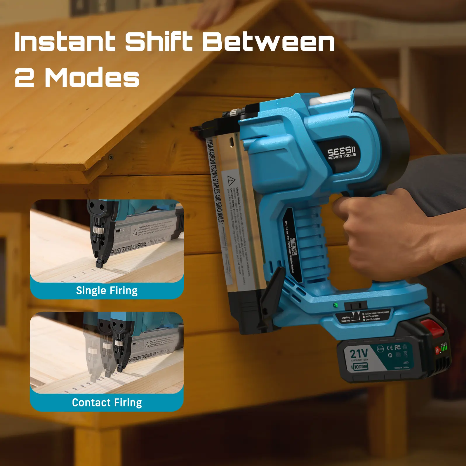 Cordless 2-in-1 Brad Nailer/Staple Gun (18GA) – 21V Electric Pneumatic Nail Gun w/ 2x4.0Ah Battery & Charger, 1000Pcs Nails, Adjustable Depth | Single/Contact Firing for Upholstery, Woodworking