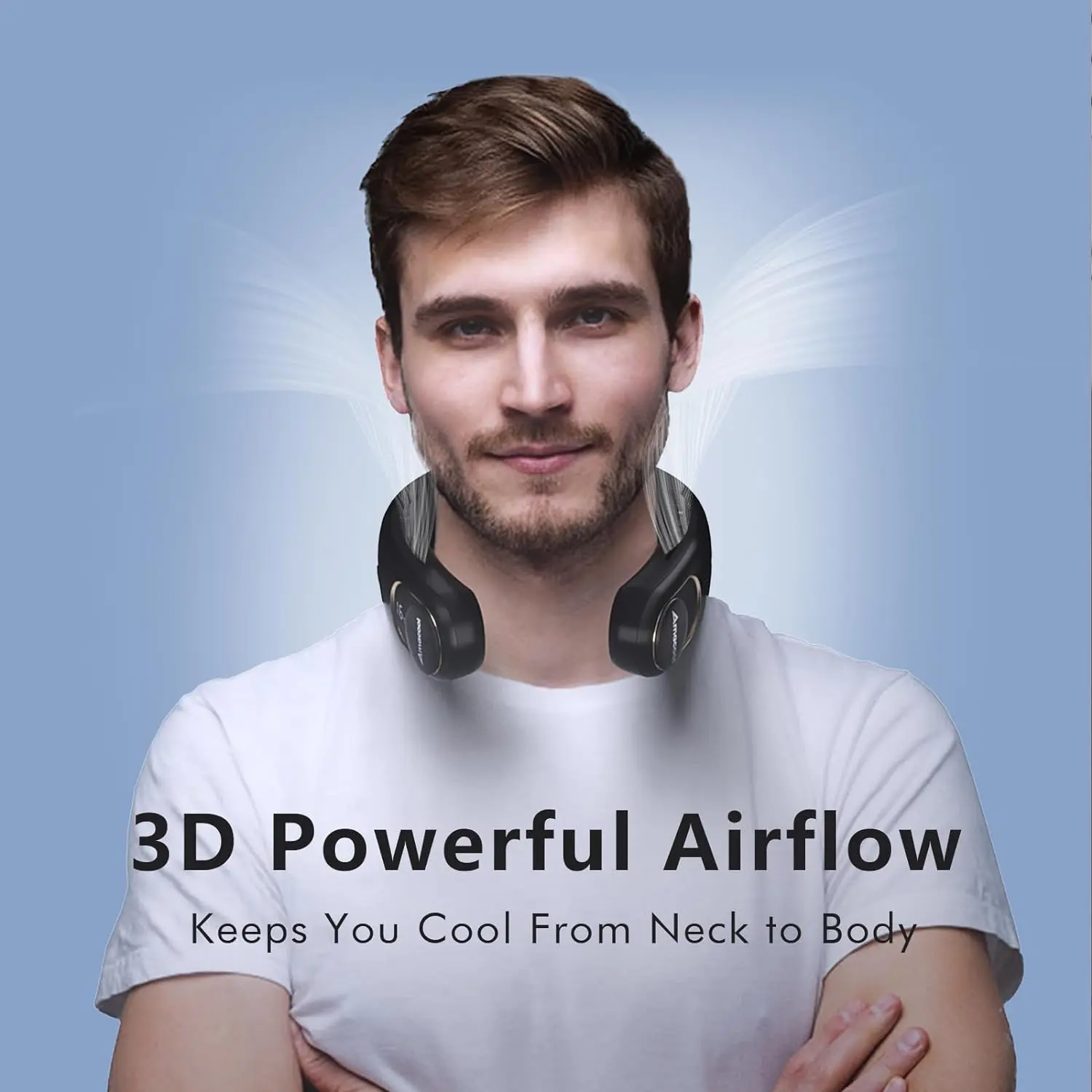 Dual Cool Max Rechargeable Neck Air Conditioner, 3-Speed Portable Neck Fan with 5000mAh Battery, Hands-Free Bladeless Personal Cooling Device