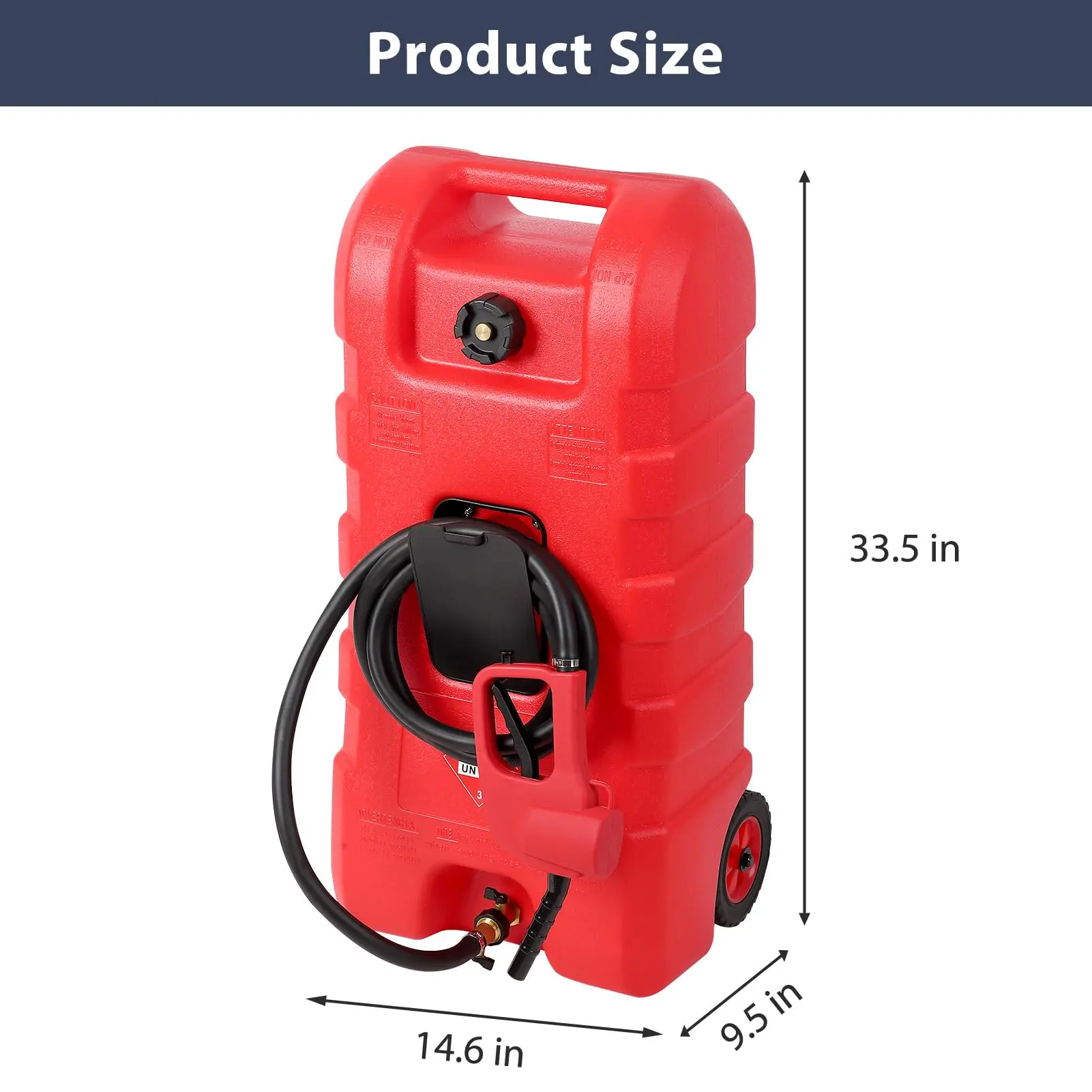 15 Gallon Portable Fuel Caddy with LE Pump & 10ft Hose for Gasoline Diesel Storage on Wheels for Cars Lawn Mowers ATVs Boats Red Yellow Gray Options