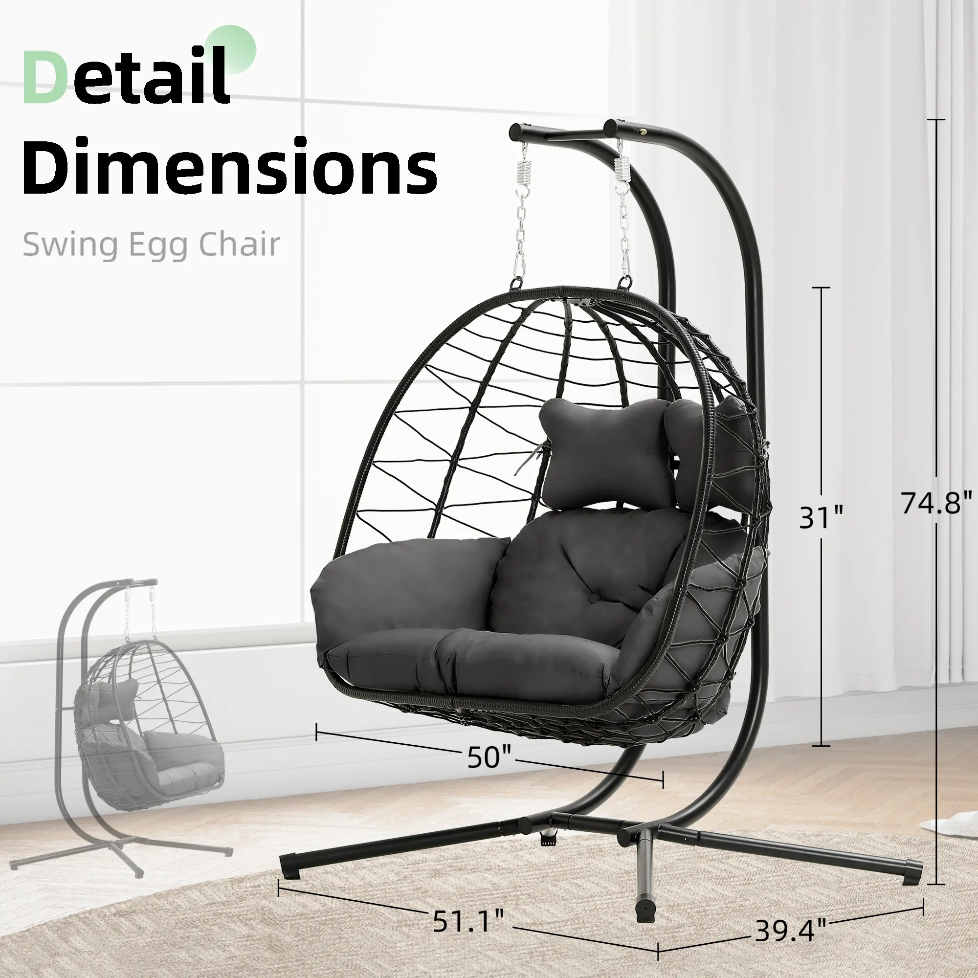 Double Hanging Egg Chair – Foldable Wicker Patio Swing with Cushions, Rust-Resistant Frame & 700 lb Capacity