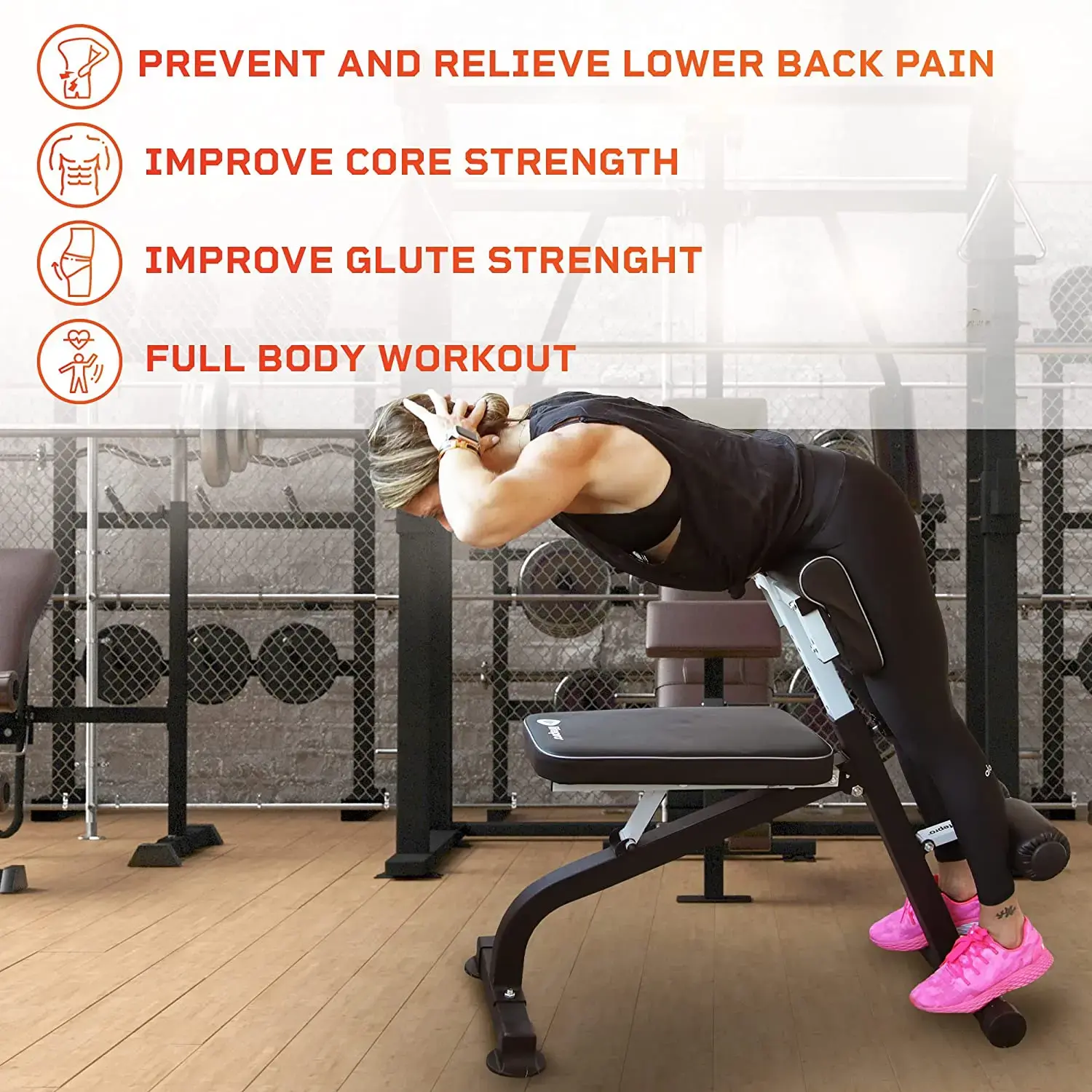 Adjustable Roman Chair – Back Extension Bench for Glutes, Hamstrings, Core & Lower Body Strength Training