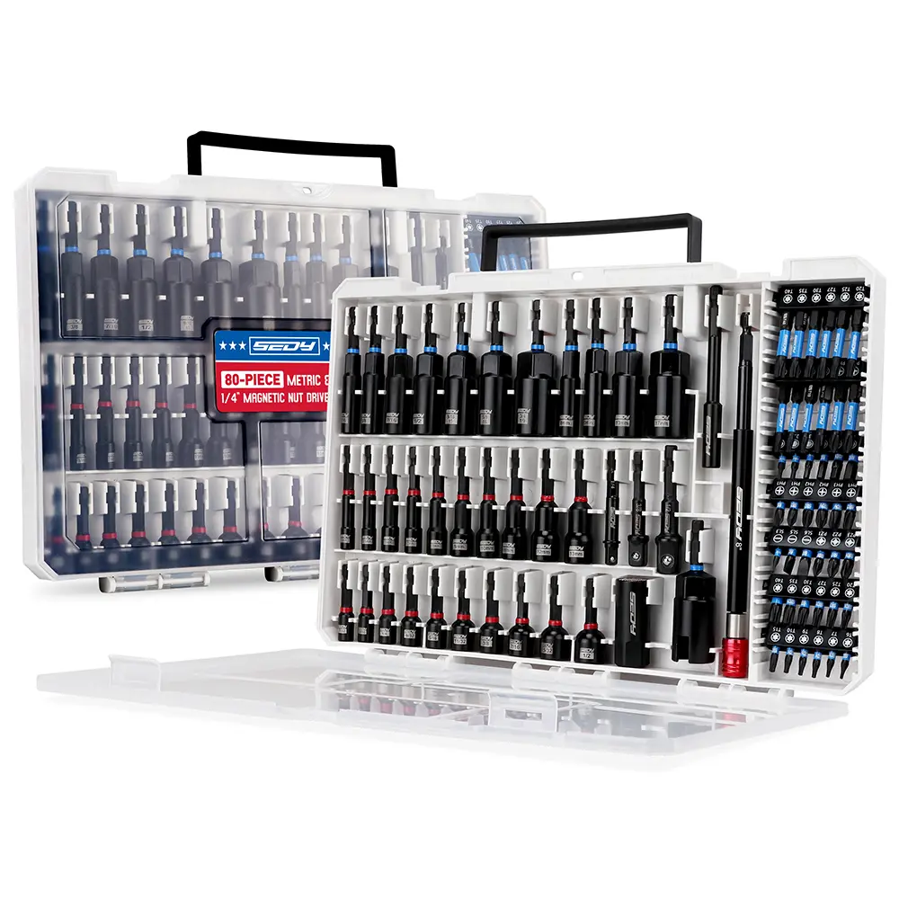 Magnetic Impact Nut Driver Set, 80pc or 41pc, Metric & SAE with Socket Adapters, Bit Holder, Wing Nut Driver, Universal Sockets, Quick Release Extension, Power Bits toolbox screwdriver set