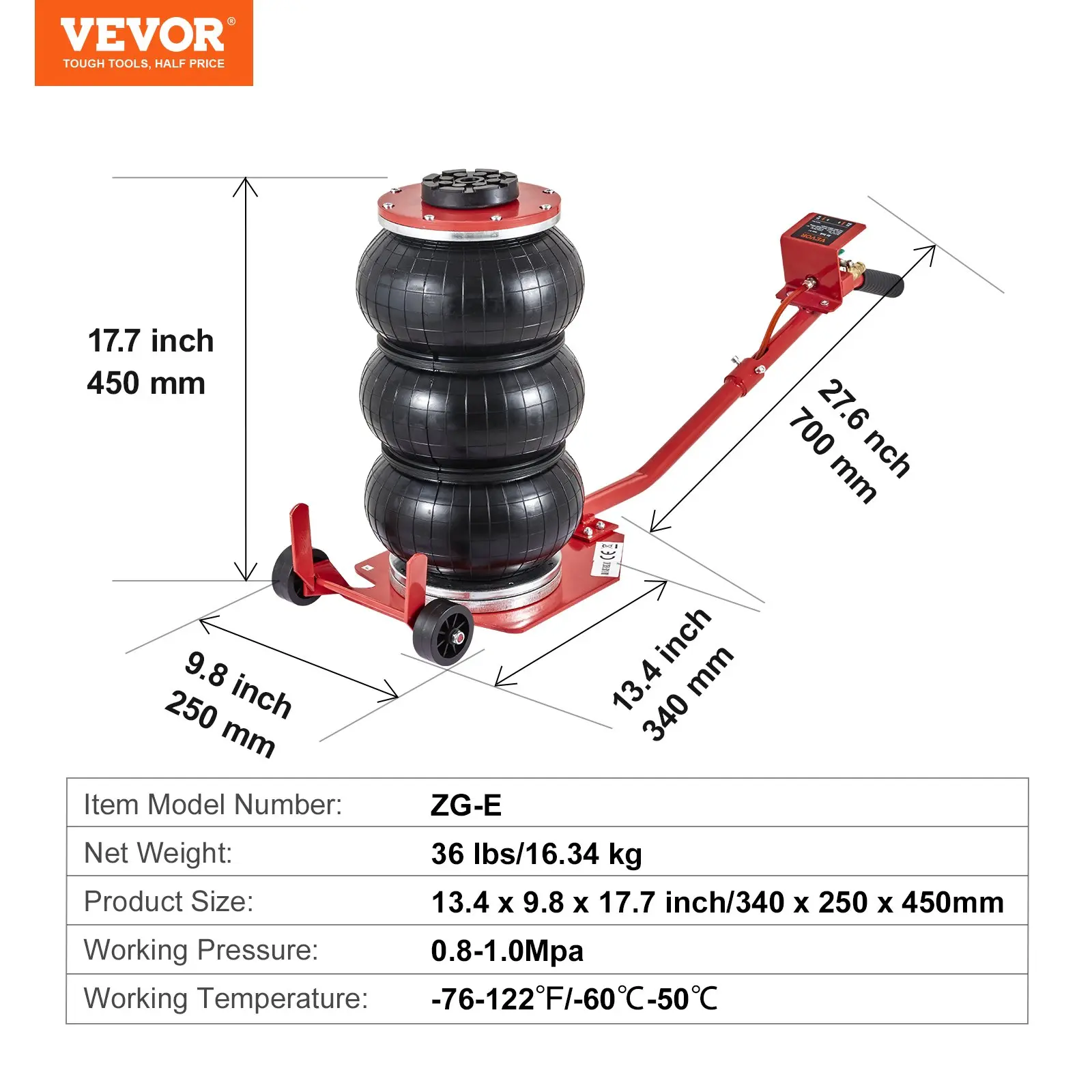 Air Bag Jack, triple bag air jack for fast lifting, 5 TonPneumatic Airbag Jack with 17.7 In Lift, 1-6 Second Fast Lifting & Steel Pipes for Car, SUV, Pickup Truck Repair