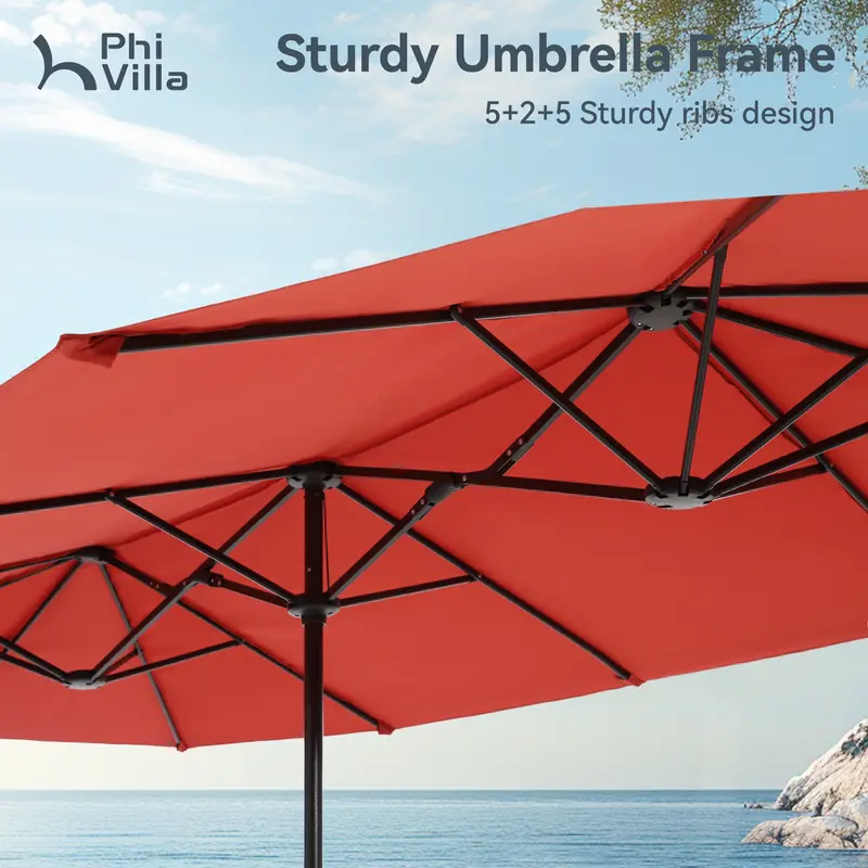 15FT Double-Sided Patio Umbrella with LED Lights | Waterproof Outdoor Shade