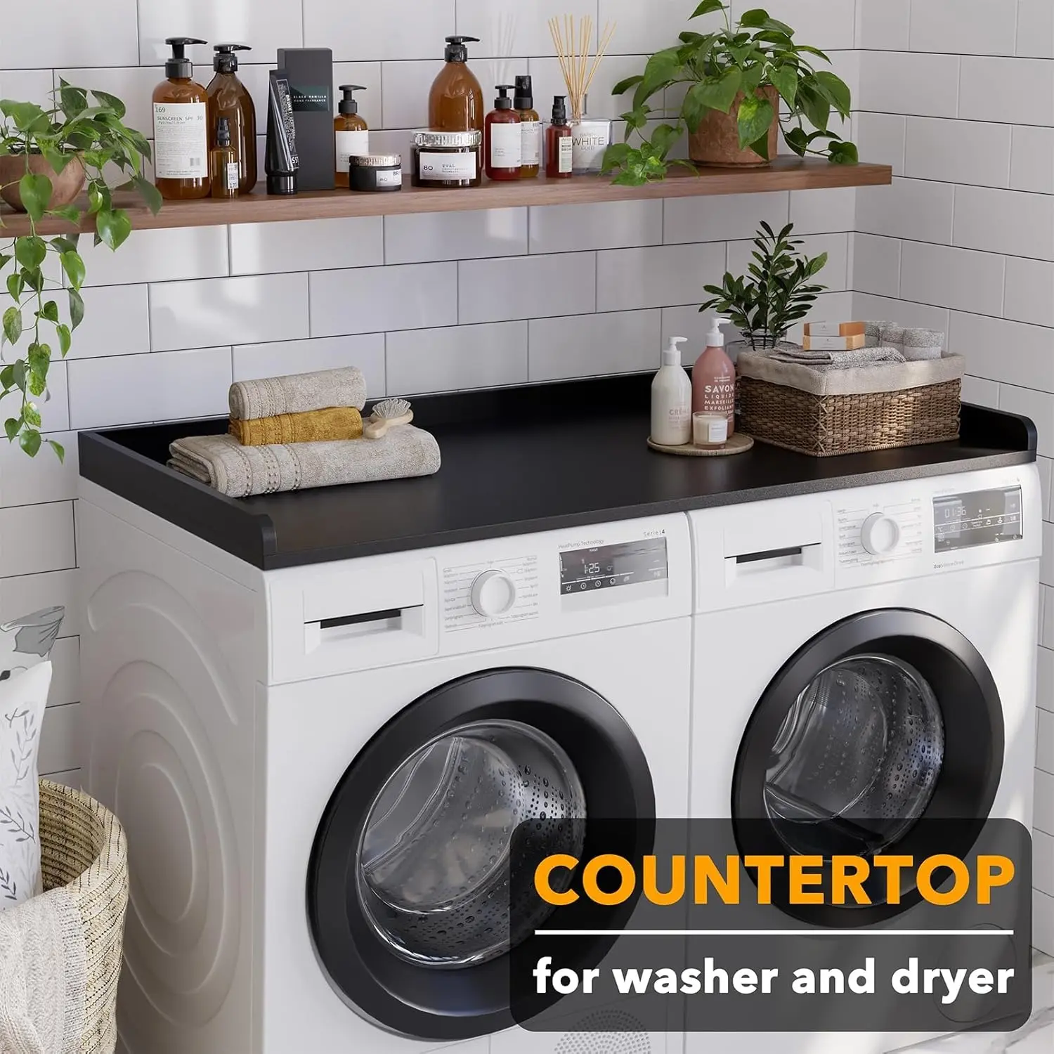 Washer Dryer Countertop, Laundry Wood Shelf Topper with Edge, 54" Width x 27.5" Depth Cover Guard Organizer for Washer and Dryer Laundry Hamper Counter Storage Organization