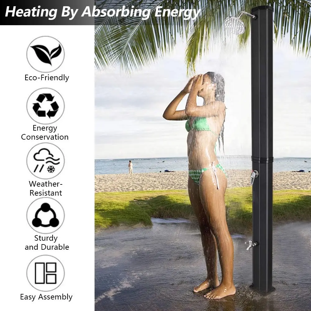Solar Heated Shower, 9.3 / 5.5 / 10.6 / 16 / 2.3 Gallon Outdoor Shower with Shower Head and Foot Shower Tap，for Outdoor Backyard Poolside Beach Pool Spa