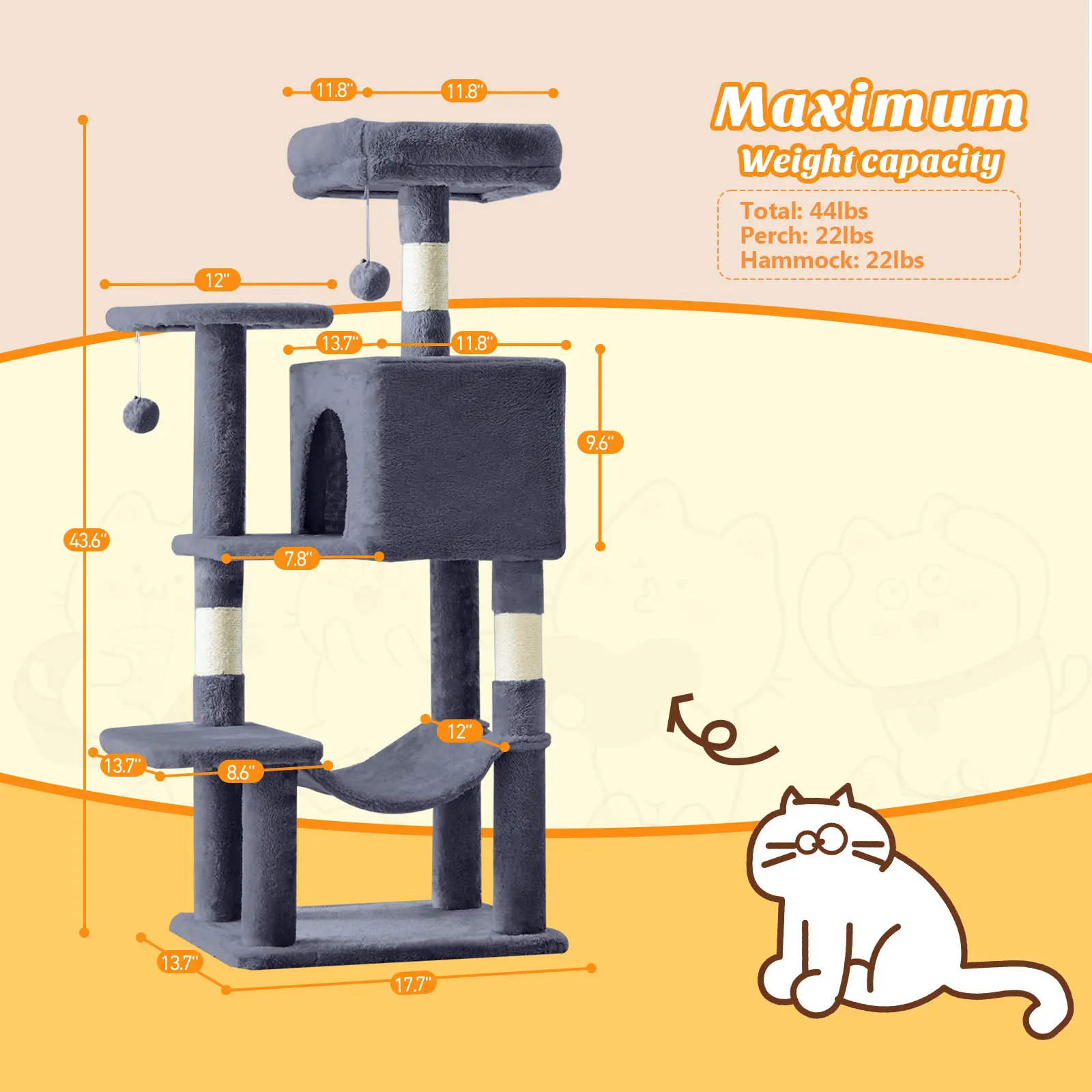 Cat Climbing Shelf, Post Cascading Cat Climbing Shelf