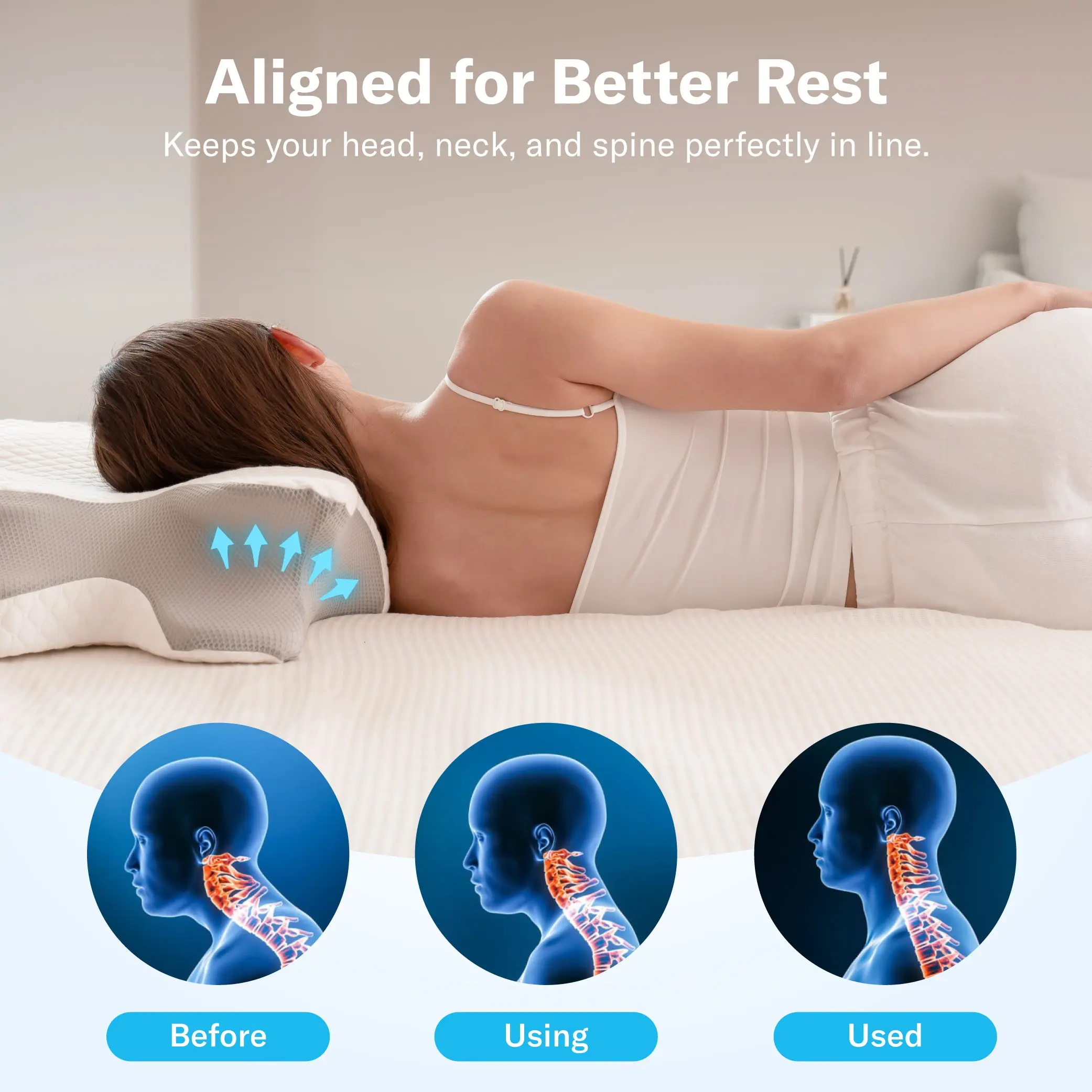 Cervical Pillow for Cozy Sleep, Odorless Ergonomic Contour Memory Foam, Orthopedic Bed Pillow for Side, Back, and Stomach Sleepers