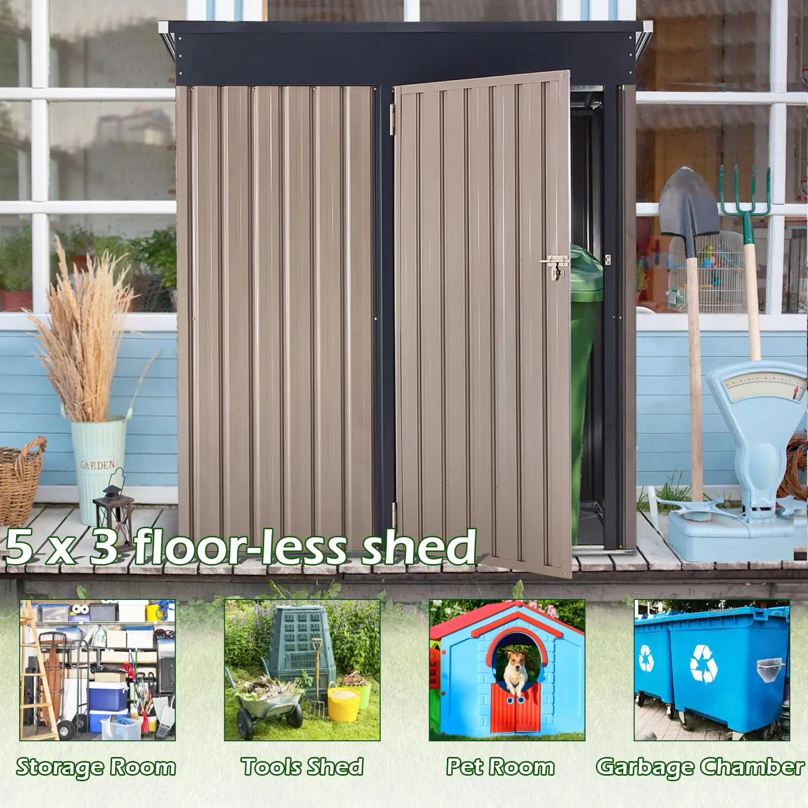 5' x 3' Modern Metal Outdoor Storage Shed, 16.6 sq. ft. space with lockable door, ideal for garden, backyard, patio, and tool storage