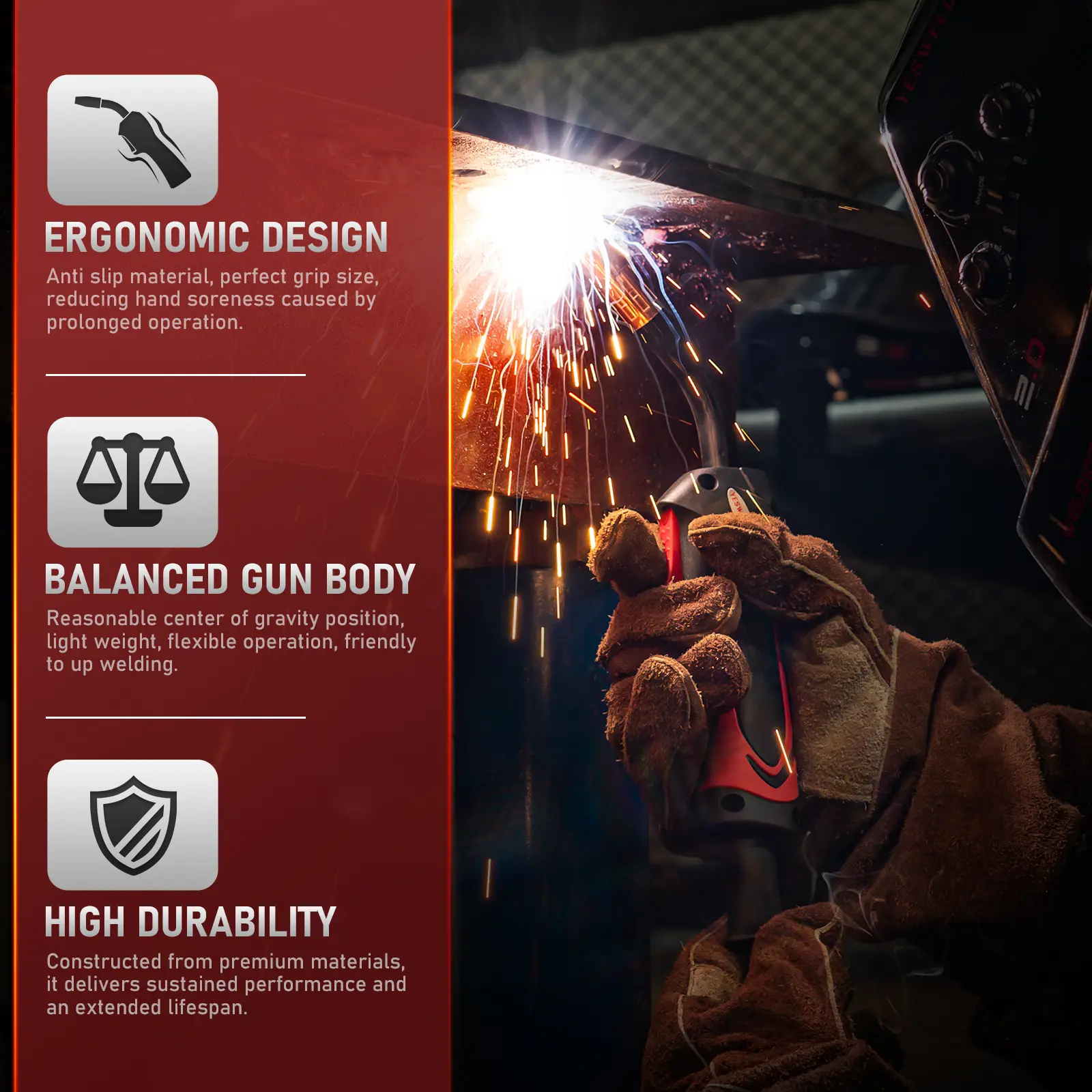 110V 135Amp Flux Core MIG Welder with LYG-L600A Welding Helmet | Gasless MIG/Lift TIG/Stick 3-in-1 Digital Display Welding Machine