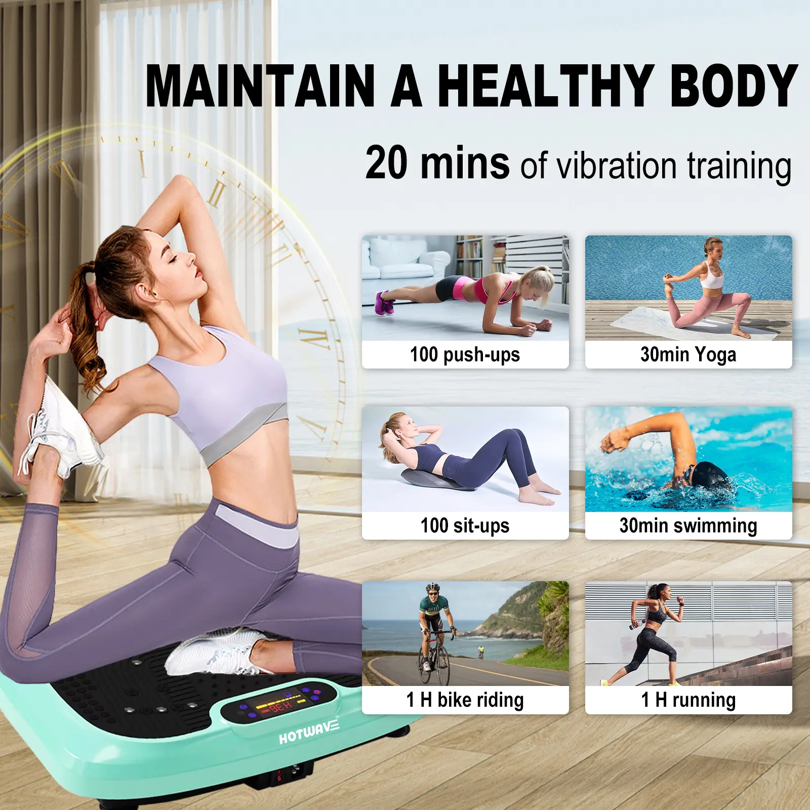 Vibration Plate Exercise Machine 450 LBS Capacity 60Hz High Frequency 120 Speed Levels Resistance Bands for Home Gym Summervibes