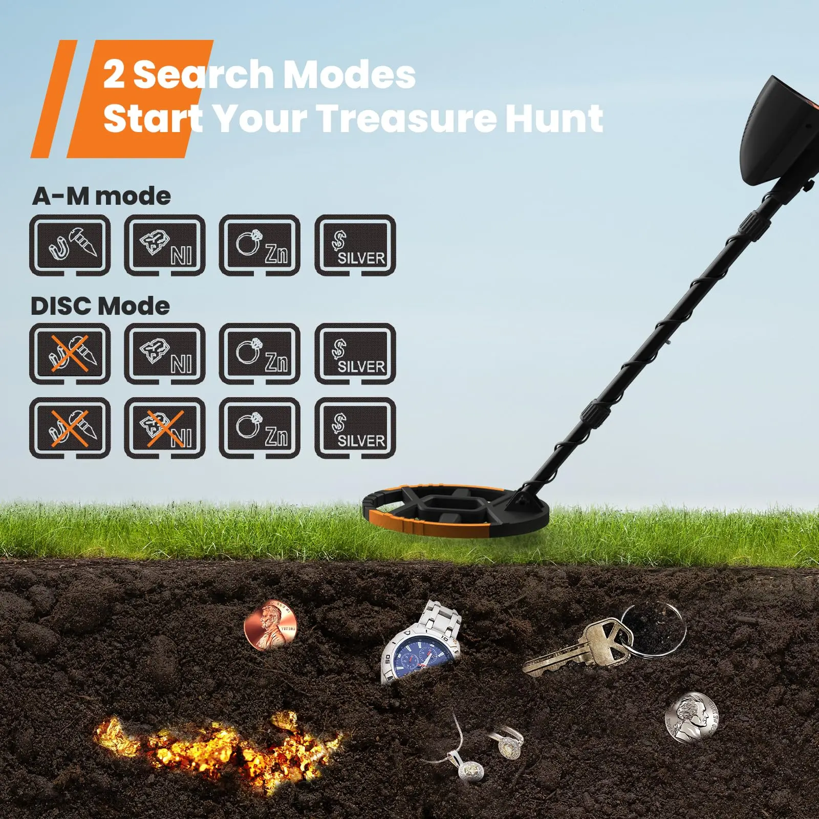 [3 OFF] Best Gift Waterproof Metal Detector for Adults & Kids, with High Accuracy Lightweight 8" Search Coil, All Metal & Disc Modes Tool Portable