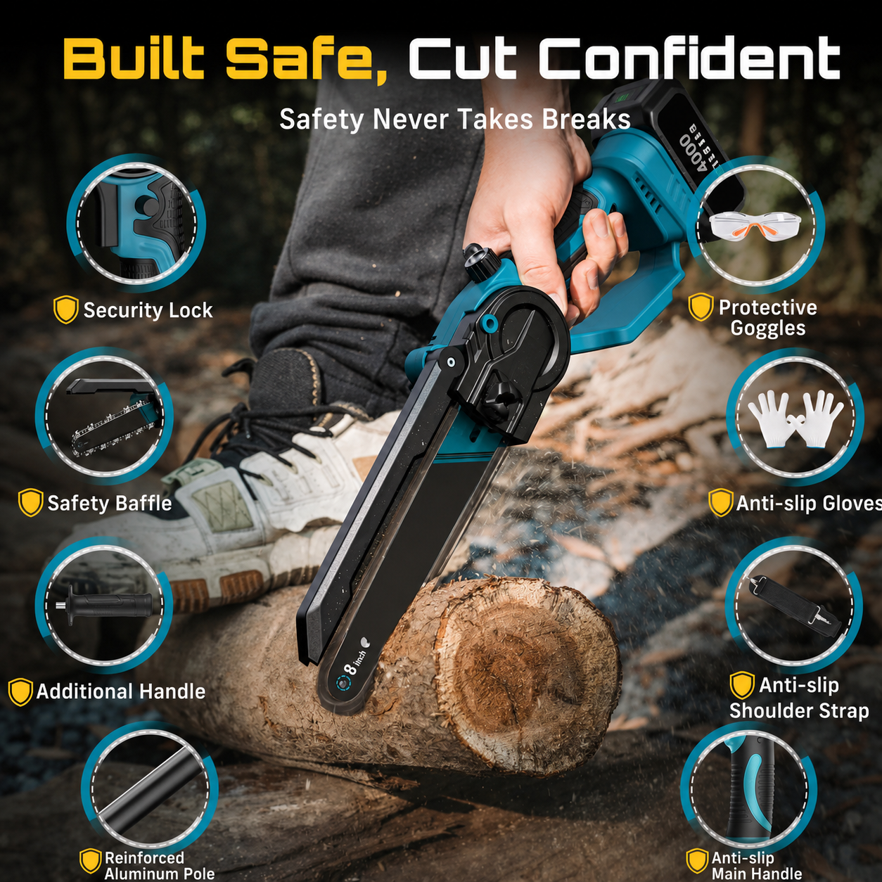 2 in 1 Cordless Pole Saw & Mini Chainsaw with 2 Batteries