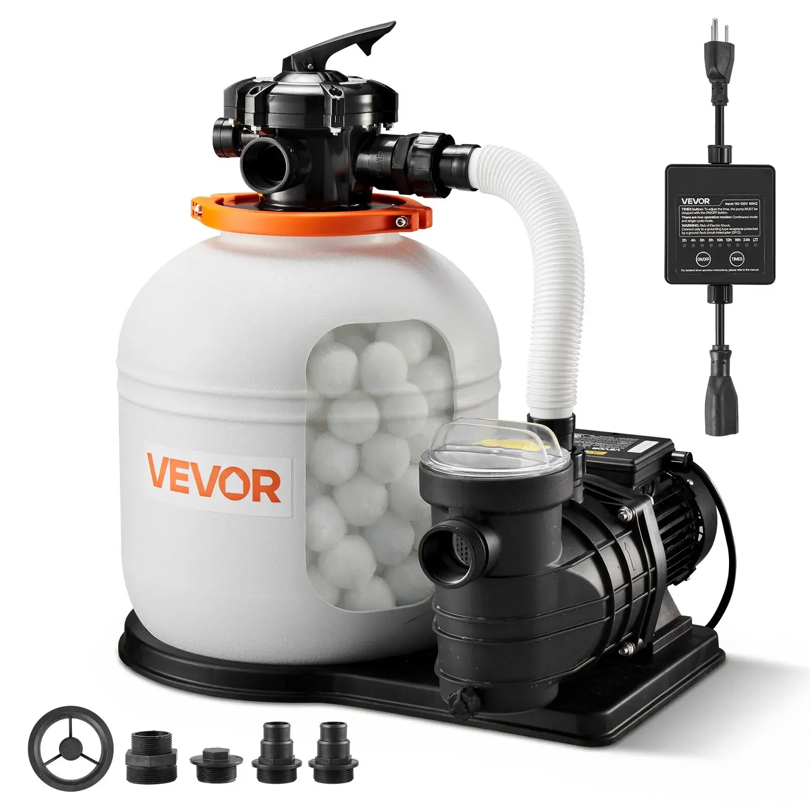 FlashPure Sand Filter Pump, Summervibes,Summervibes, 16 in for Above Ground Pool, 1 HP 4400 GPH, Swimming Pool Filter System with Timer, 6X Faster Filtration with Media Installed, Leak-Resistant, Ready to Use Out of Box, Pool Accessories, Swimming P