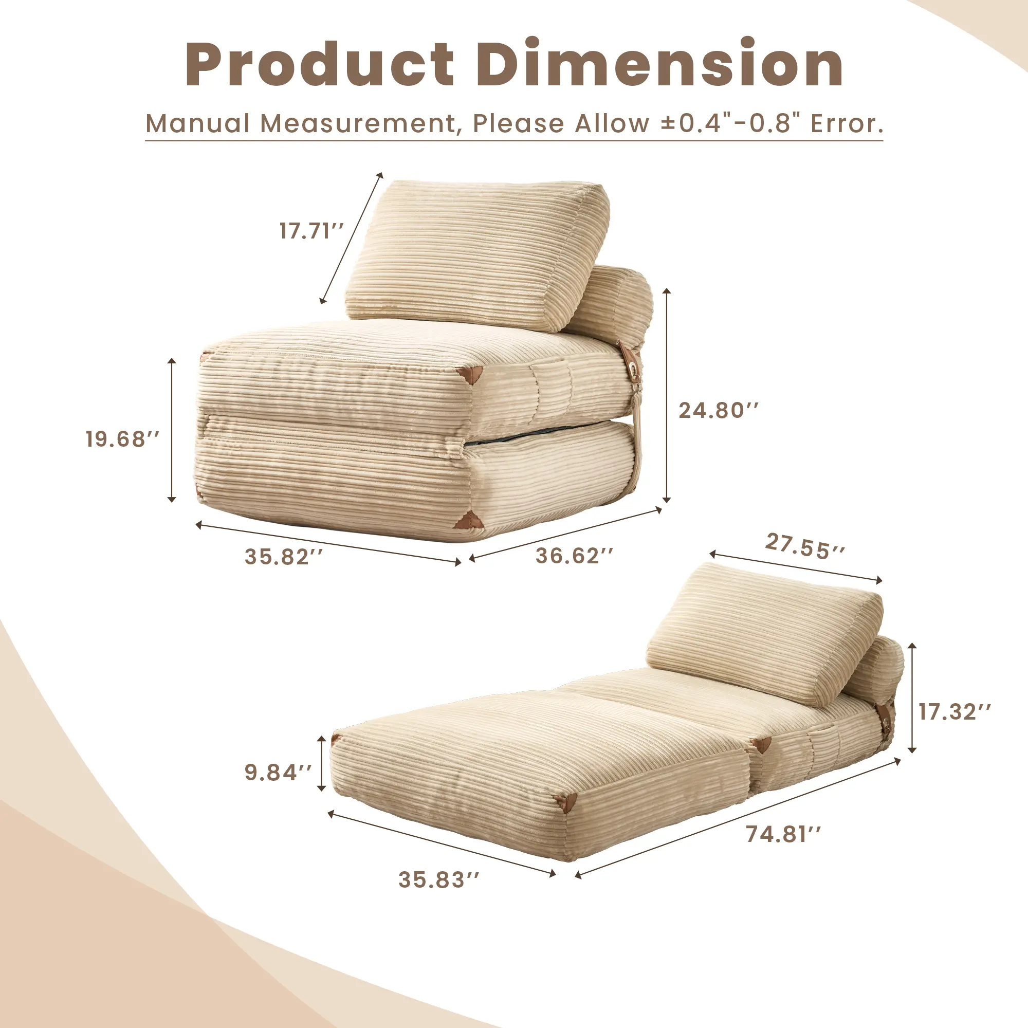 Foldable Cloud Sofa Bed,Convertible Sleeper Chair with Pillow Foldable Mattress with Back Support, Portable Fold Out Chair Bed Comfy Floor Sofa Lounge for Living Room Bedroom