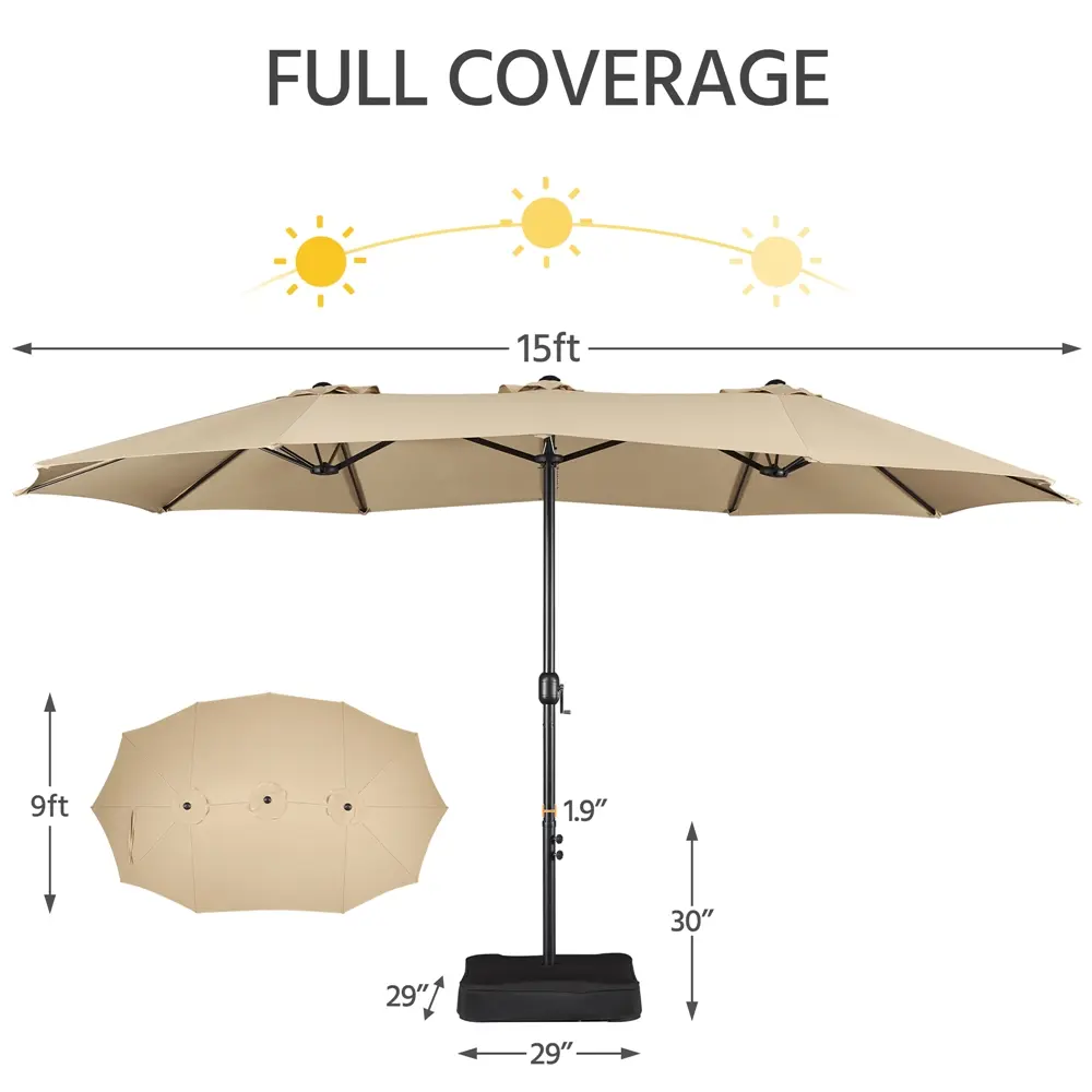 【On Sale】Massive 15/13ft Double-Sided Patio Umbrella | Heavy Duty & 2 Sandbags Included, Easy Crank for Garden Pool and Lawn