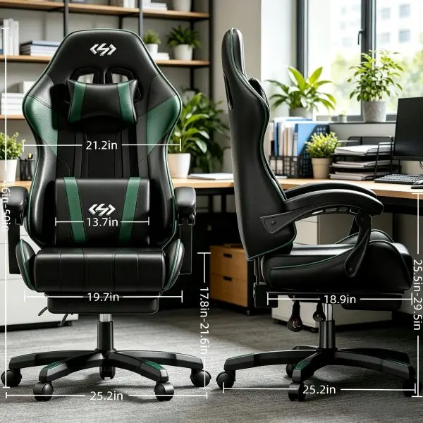 Ergonomic Gaming Chair – Adjustable Reclining Office Chair with Lumbar Support, Footrest & Headrest for All-Day Comfort