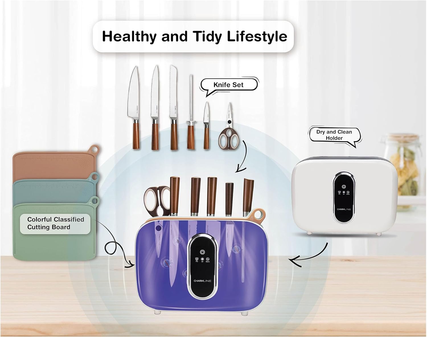 Mother’s Day Special – Smart Cutting Board & Knife Set – Self-Cleaning, Auto-Drying, Space-Saving Kitchen Organizer