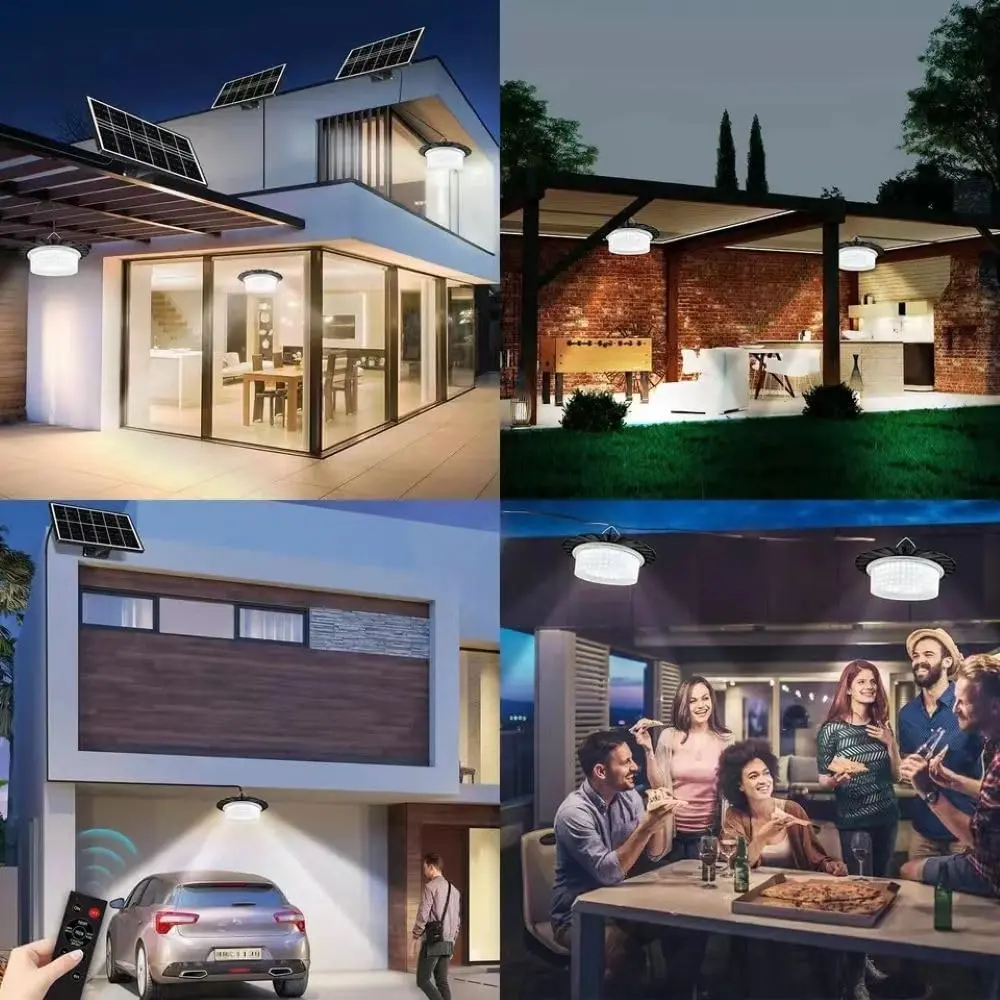 Solar Light Outdoor Motion Sensor Lights, 360° Lighting Waterproof Solar Powered Pendant Light with Remote Control for Home, Shop, Garage, Patio, Yard