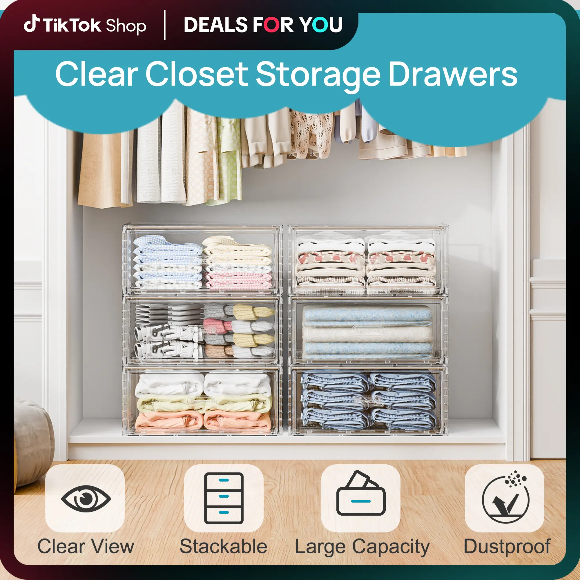 Underbed Storage Drawers – Clear Stackable Dust-Proof Bins for Shoes, Clothes, Bedding & Seasonal Storage