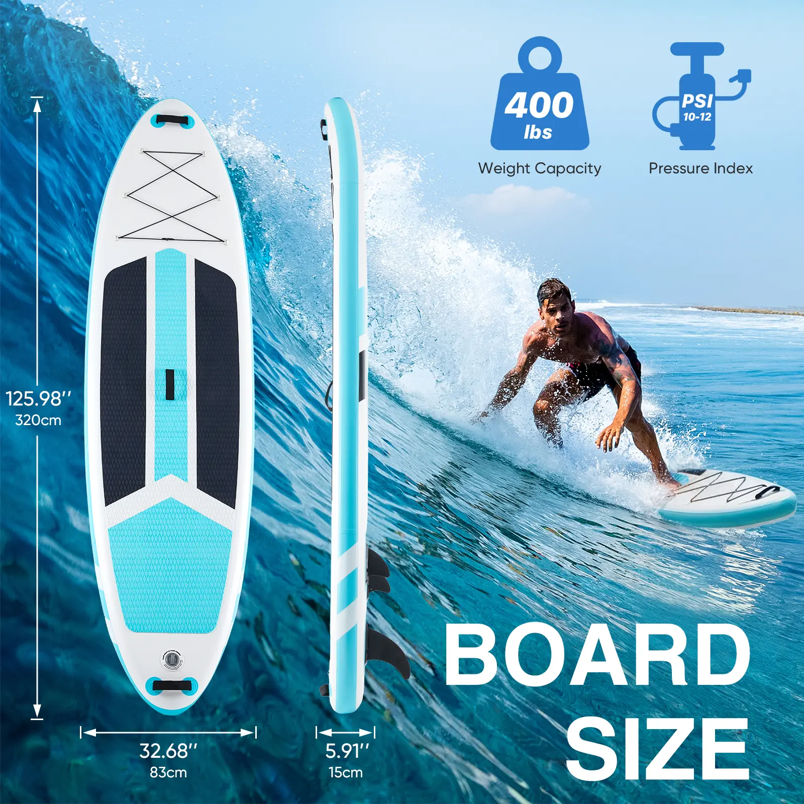 Multi Purpose Inflatable Stand Up Paddleboard, Premium PVC SUP with 2-in-1 Outdoor Paddle, Wide Stable Design, Non-Slip Comfort Deck, Supports 400lbs for Adults
