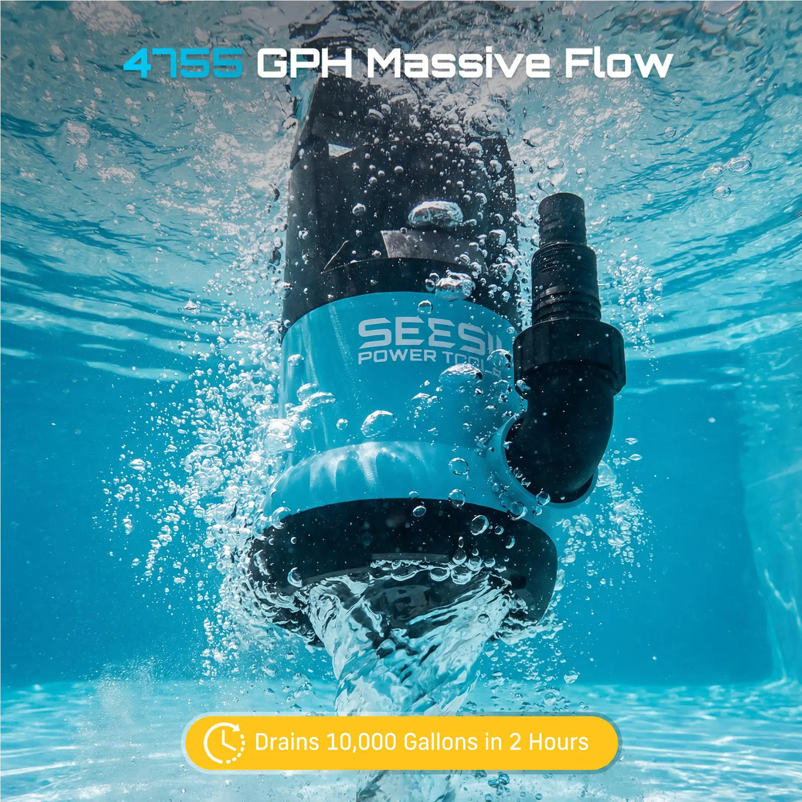 1HP Submersible Water Pump, 4755GPH High Flow Sump Pump with 23ft Hose Kit, Anti-Clogging Filter Net for Swimming Pool Hot Tub Pond Basement Rooftop Garden Water Removal fathersdaygift