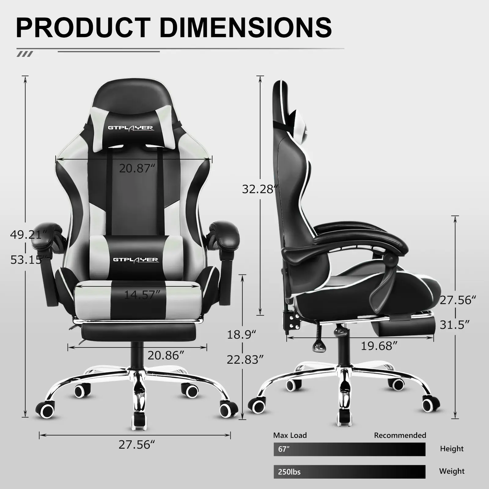 PU Leather Computer Gaming Chair - Ergonomic 360° Swivel Office & Man Cave Furniture with Padded Arms, Footrest, Lumbar Support, Headrest, Height Adjustment (Pearl White)