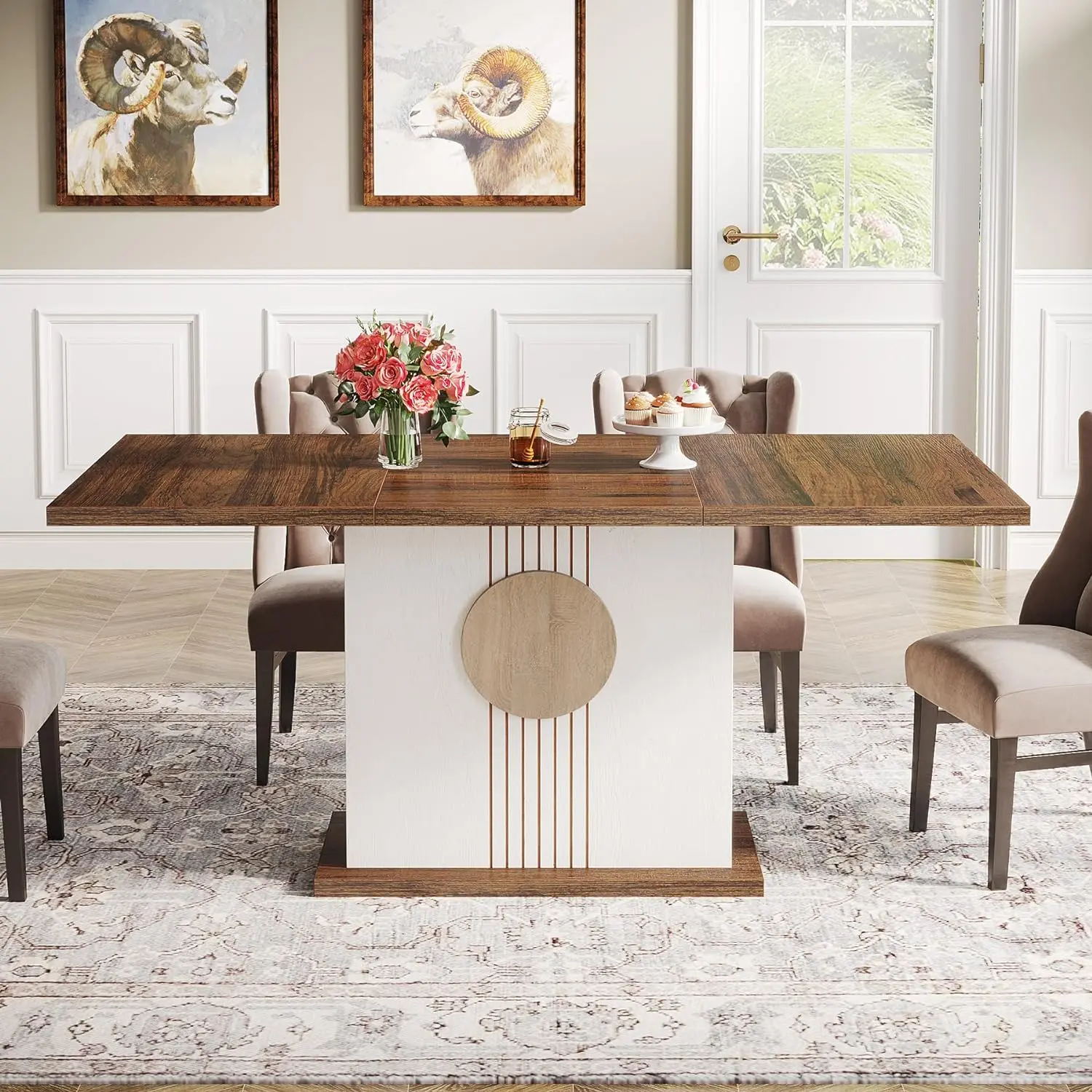 55'' Farmhouse Dining Table – Modern Wood Kitchen Table for 4–6 People, Perfect for Family Gatherings