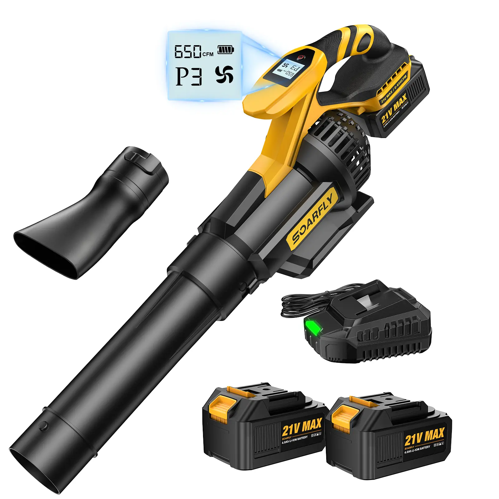 Leaf Blower, Cordless Electric Leaf Blower, 650CFM/130MPH Handheld Blower, 2×4.0Ah Batteries, Fast Charger, 3 Speed Modes for Lawn Care, Leaves, Dust and Snow
