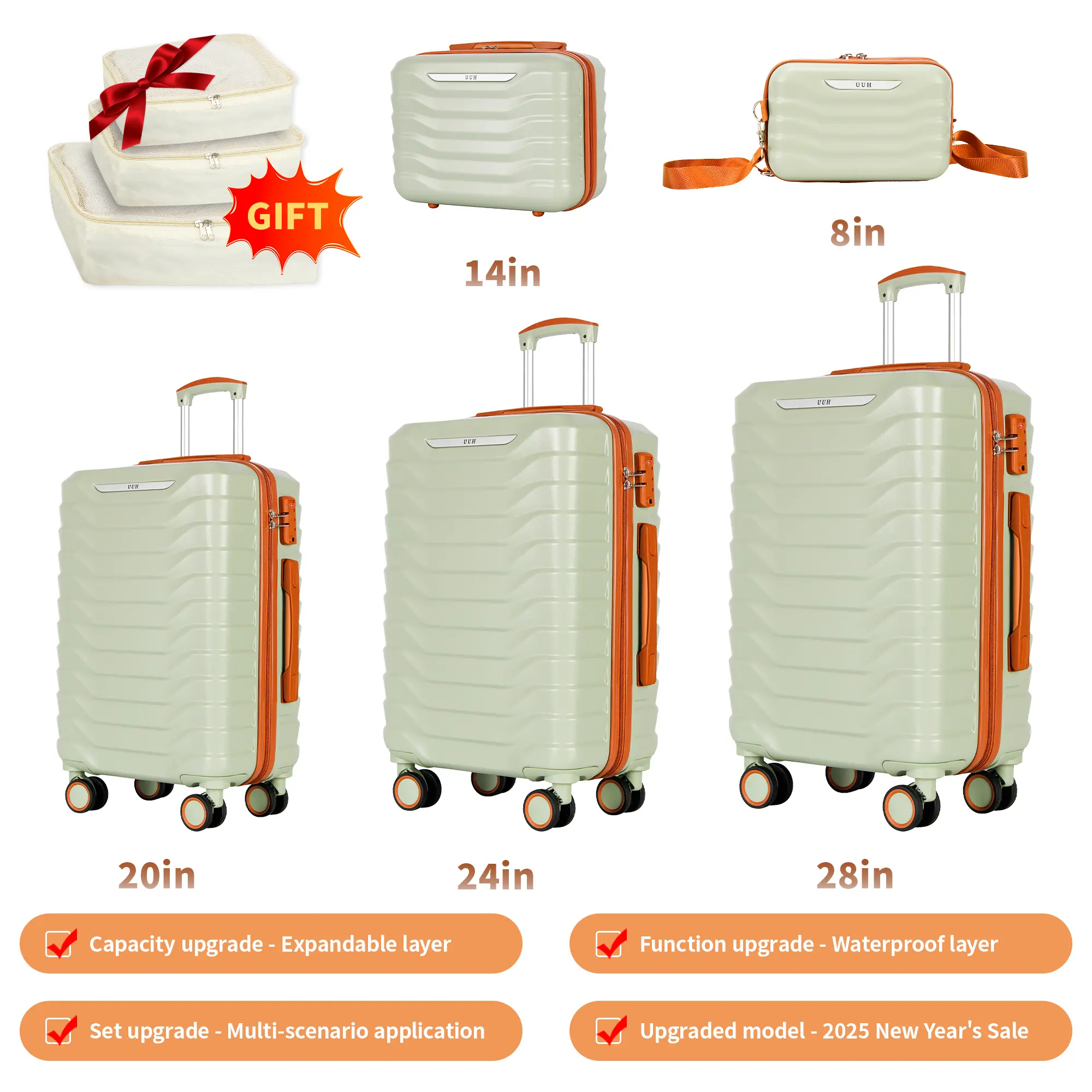 Expandable Luggage Sets 9pcs/8pcs/7pcs/4pcs Suitcase Sets With Water-Proof and Expandable Layer Makeup Bag Side Hooks And TSA Lock