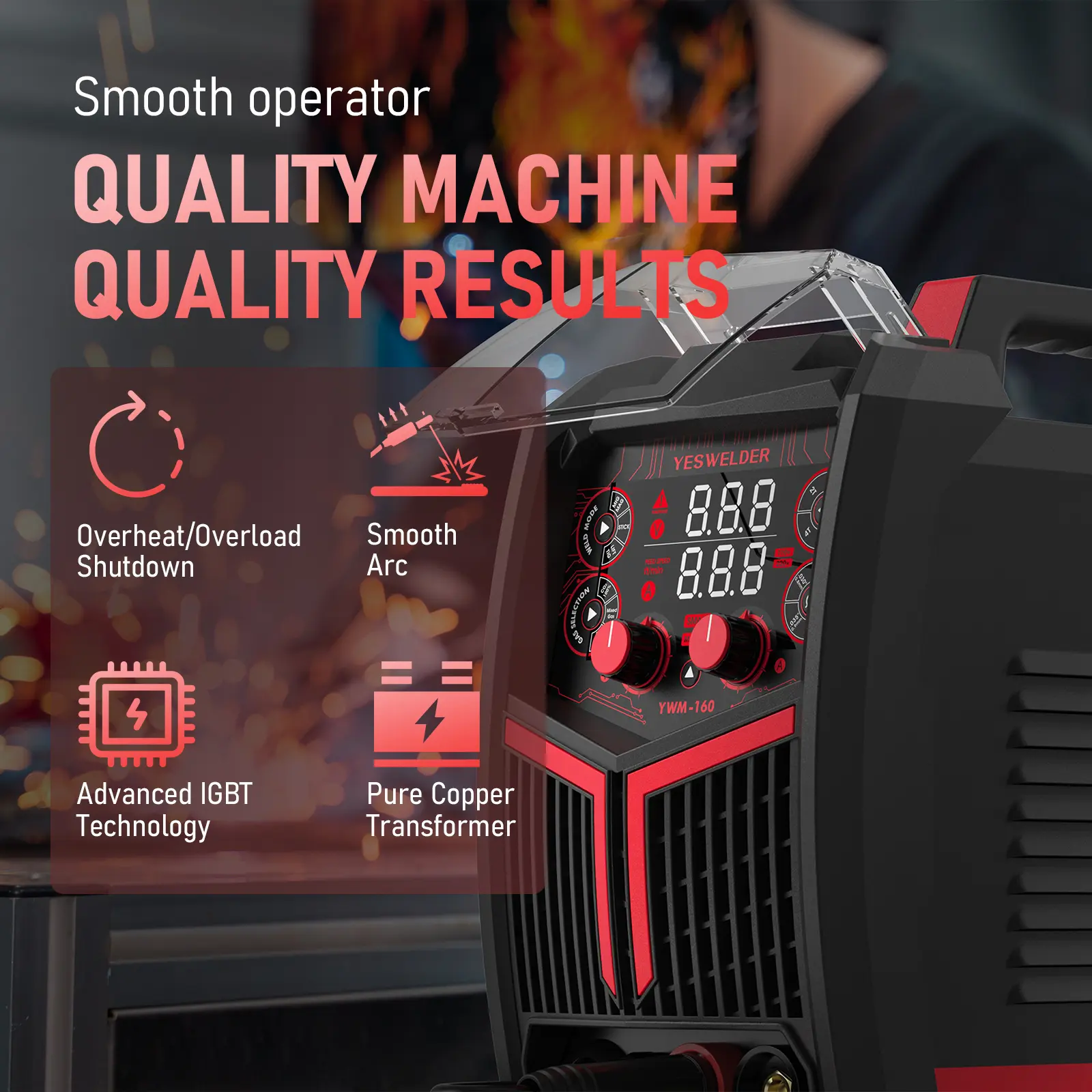 160A 4-in-1 MIG Welder – Gas/Gasless Flux Core, TIG & Stick, 110/220V Dual Voltage with Digital Display