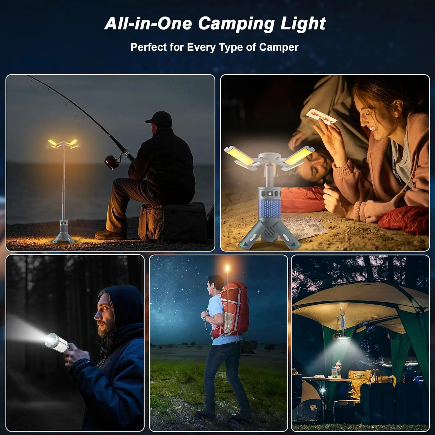 Portable Tent Light — Rechargeable, Retractable Tent Light with Stand (12,000 mAh) — Lighting Equipment
