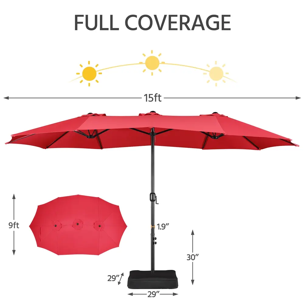 【On Sale】Massive 15/13ft Double-Sided Patio Umbrella | Heavy Duty & 2 Sandbags Included, Easy Crank for Garden Pool and Lawn