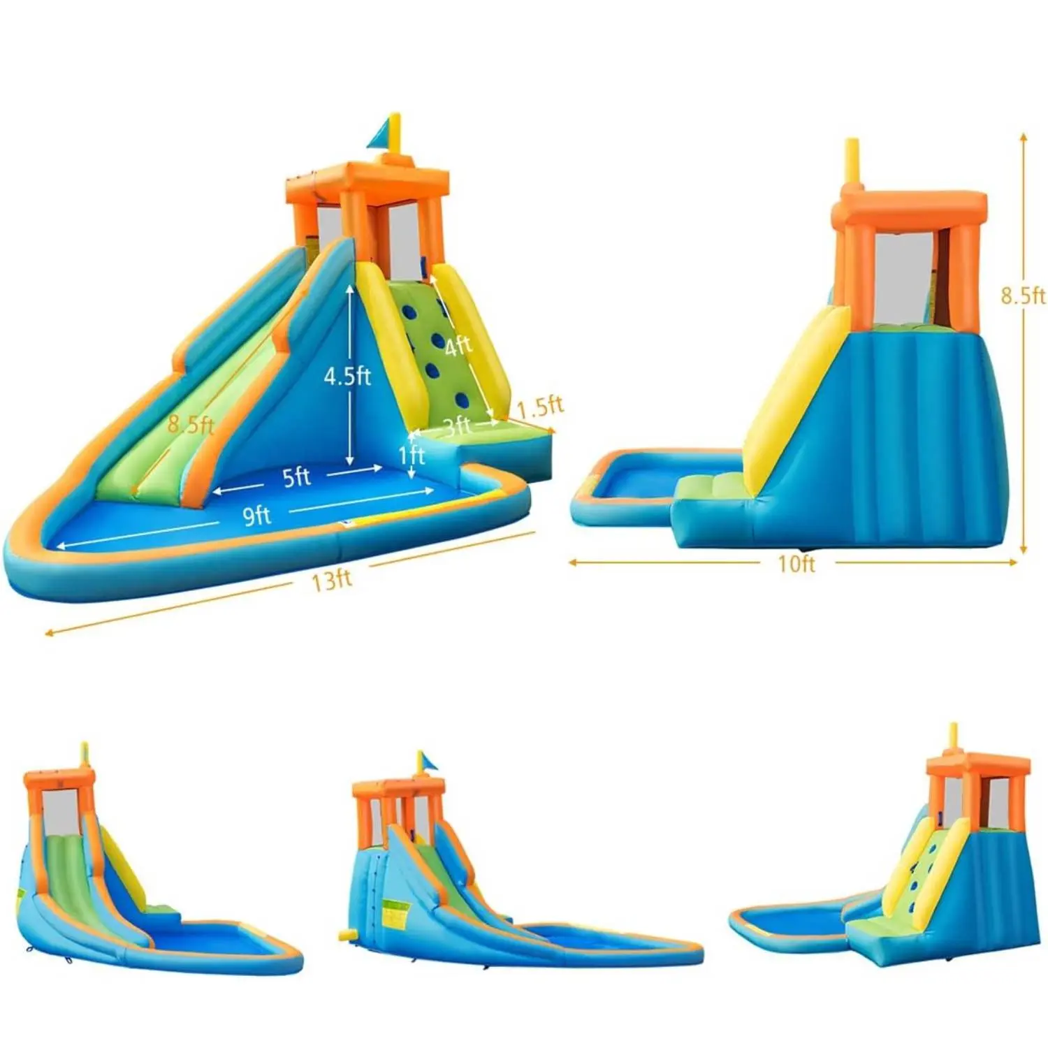 Inflatable Water Slide Bounce House with Air Blower, Backyard Water Park for Kids