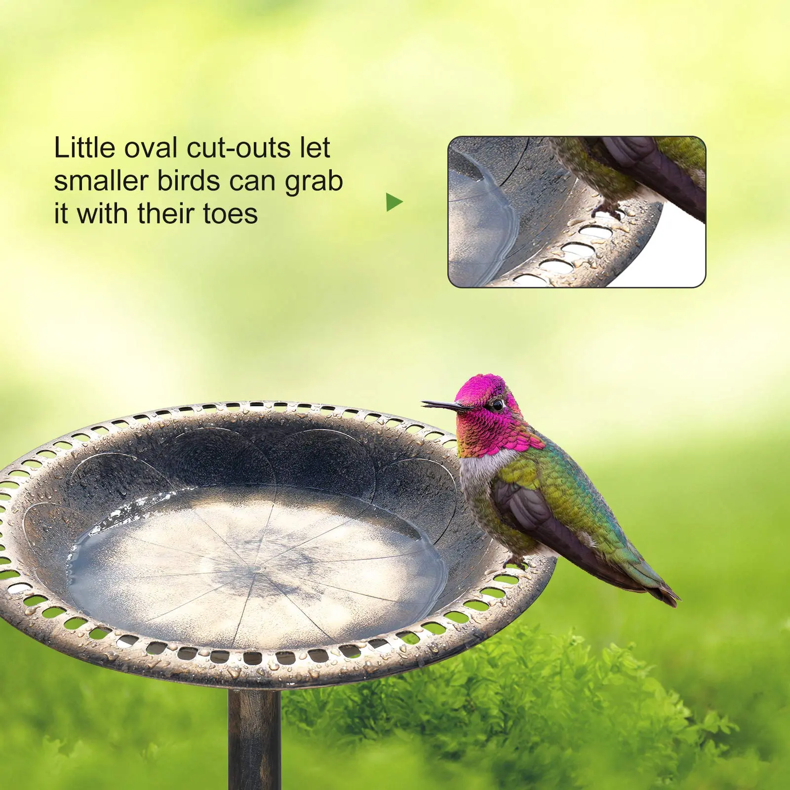 28'' Bird Bath with Solar Fountain – Antique Copper Resin Pedestal Birdbath for Outdoor Garden & Patio Decor
