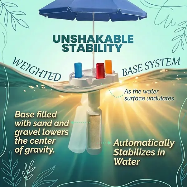 Floating Pool Umbrella with Bar and Base, Portable Pool Bar Table Umbrellas with Cup Holder & Phone Stand, Floating Poolside Shade, Included Easy Carry Bag, for Inside of Pool, Swimming Area, Lake House, Beach, #Summervibes