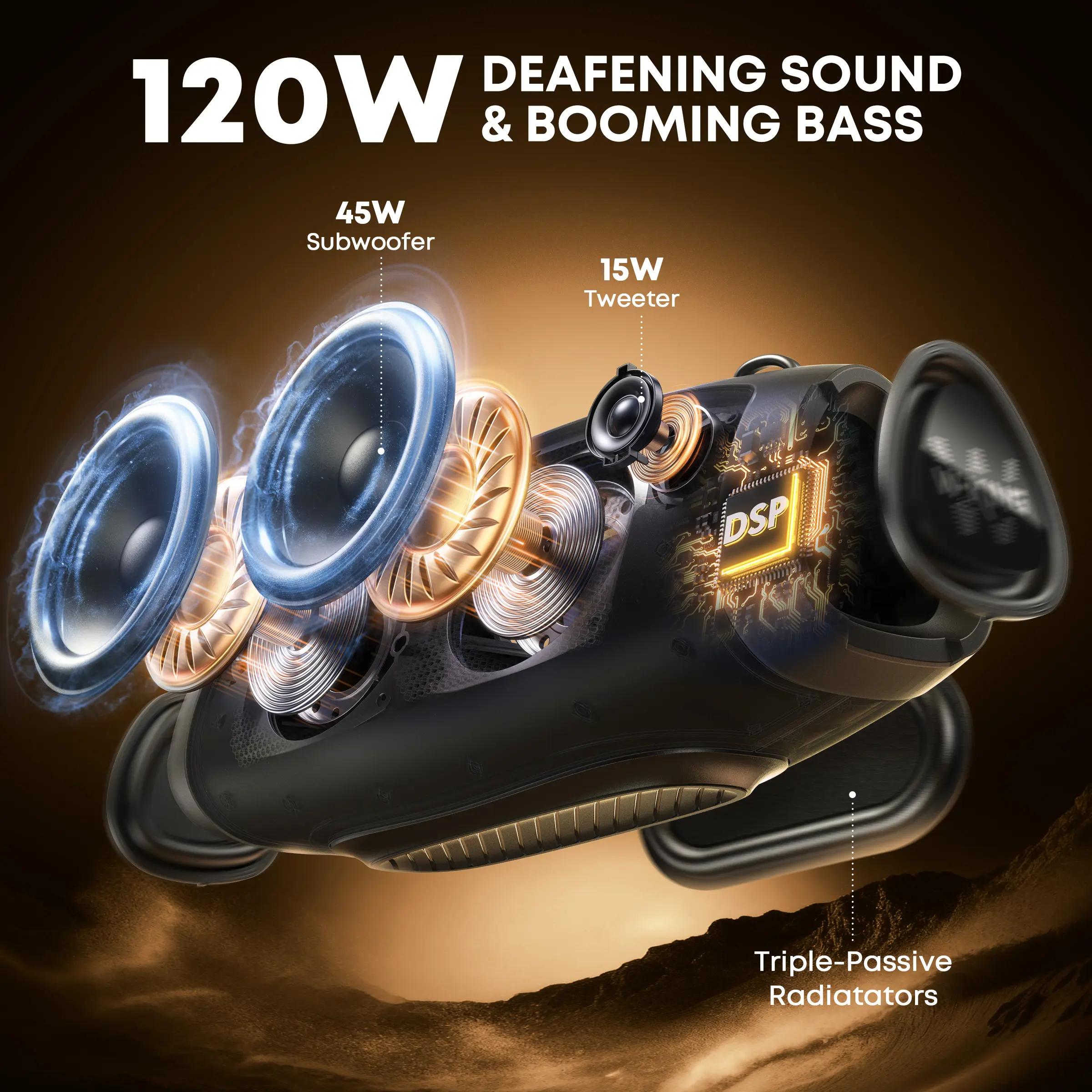120W Bluetooth Speaker with Wireless Mic – IPX6 Waterproof, 42H Playtime, Deep Bass & Outdoor Party Ready