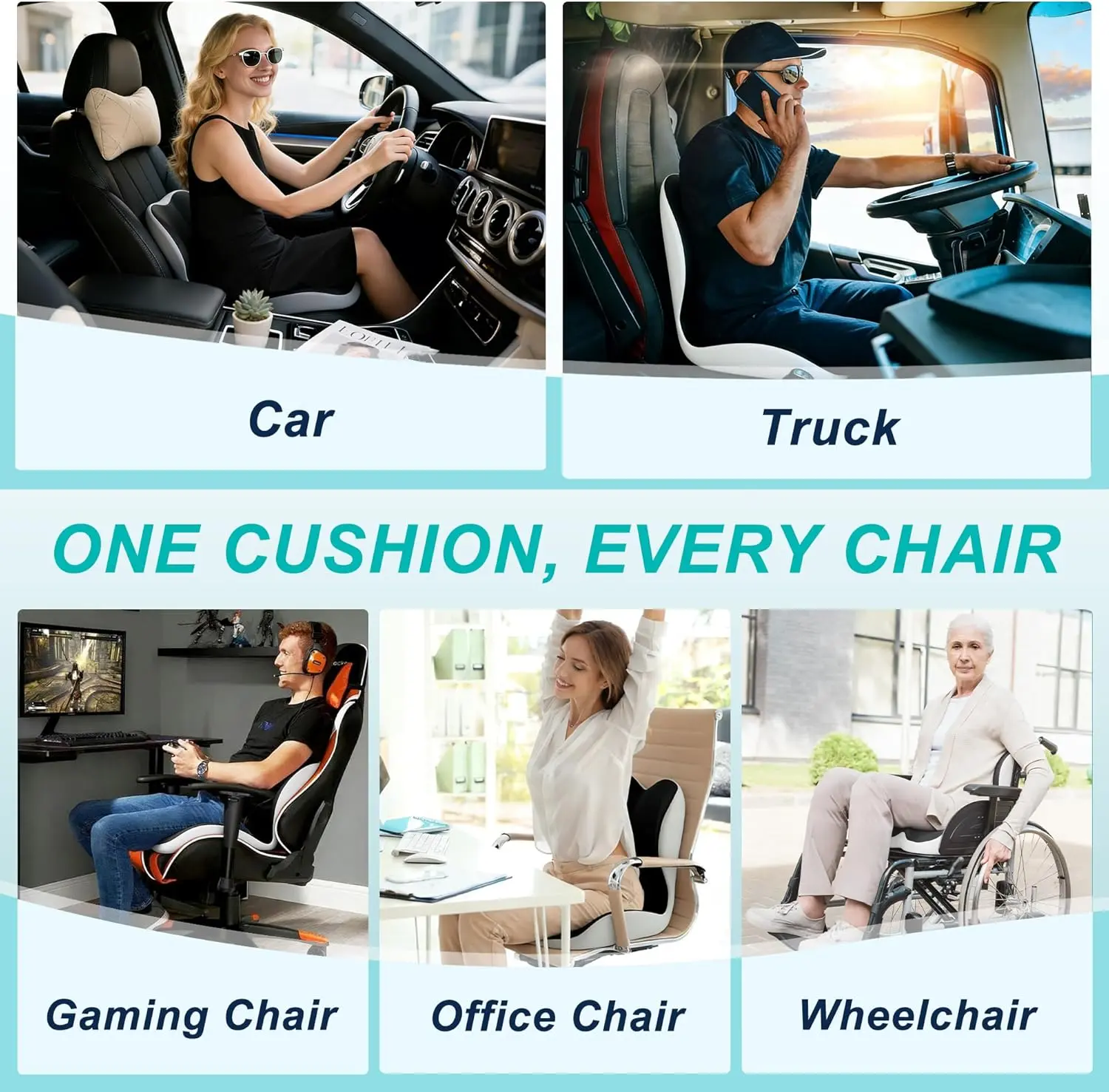 Ergonomic 2-in-1 Memory Foam Seat Cushion & Back Support Pillow - Non-Slip Tailbone Office Chair Pad for Sciatica & Lower Back Pain Relief, Car Drives Gift