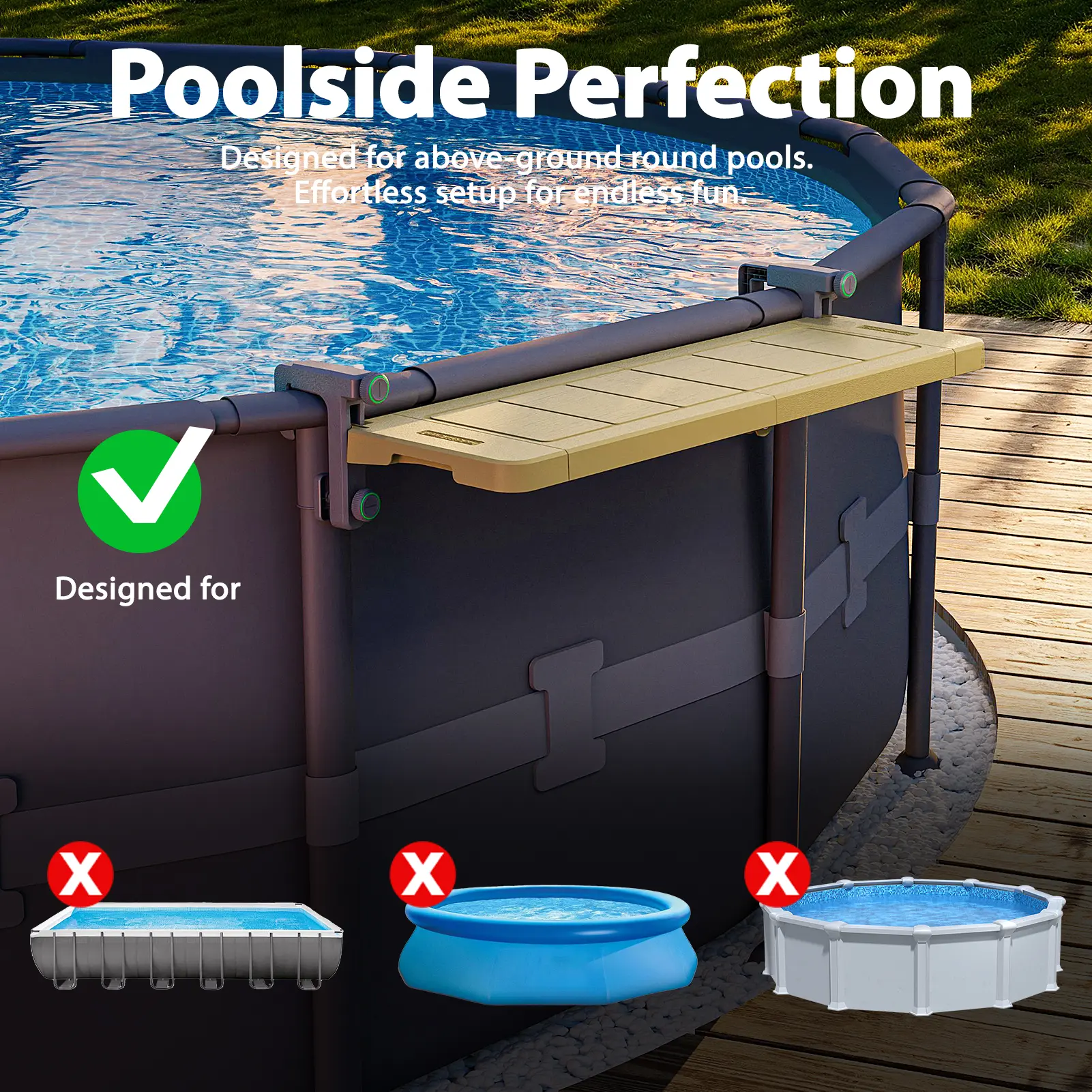 Poolside Swim-Up Bar – Foldable Above-Ground Pool Table for Round & Oval Pools, Weather-Resistant Design