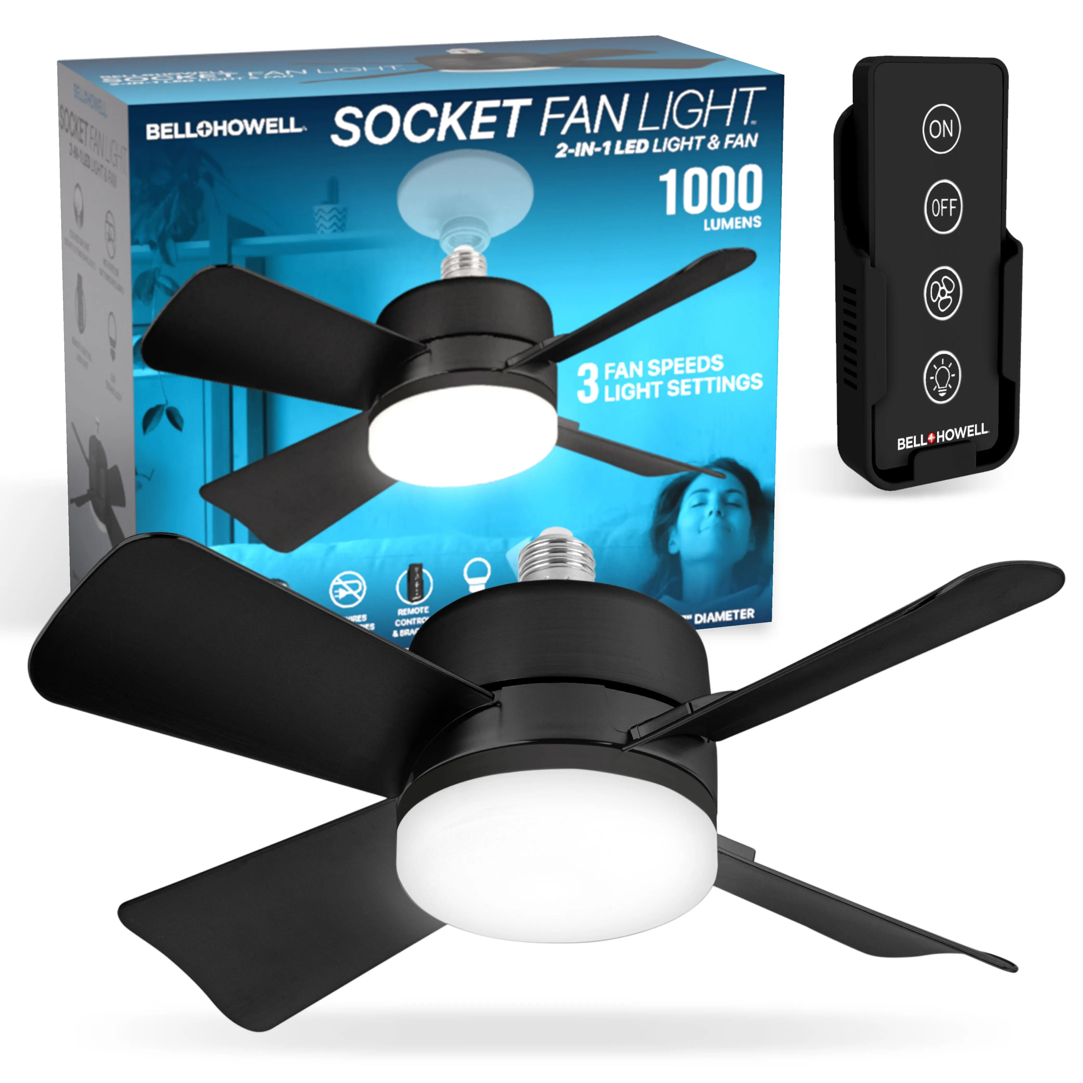 Socket Fan - Remote Controlled Socket Ceiling Fan & Light