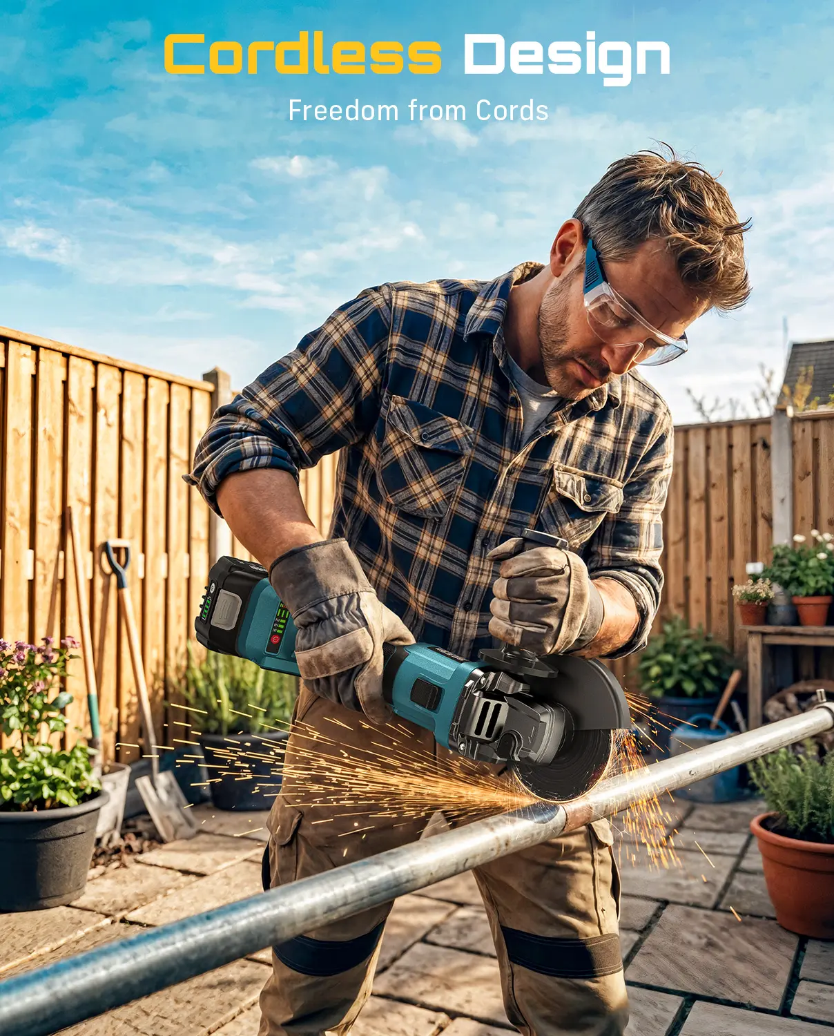 Cordless Angle Grinder Kit – Brushless 10,000RPM, 2x4.0Ah Batteries, 4-1/2'' Cutting, Flap & Wool Wheels for Precision Grinding