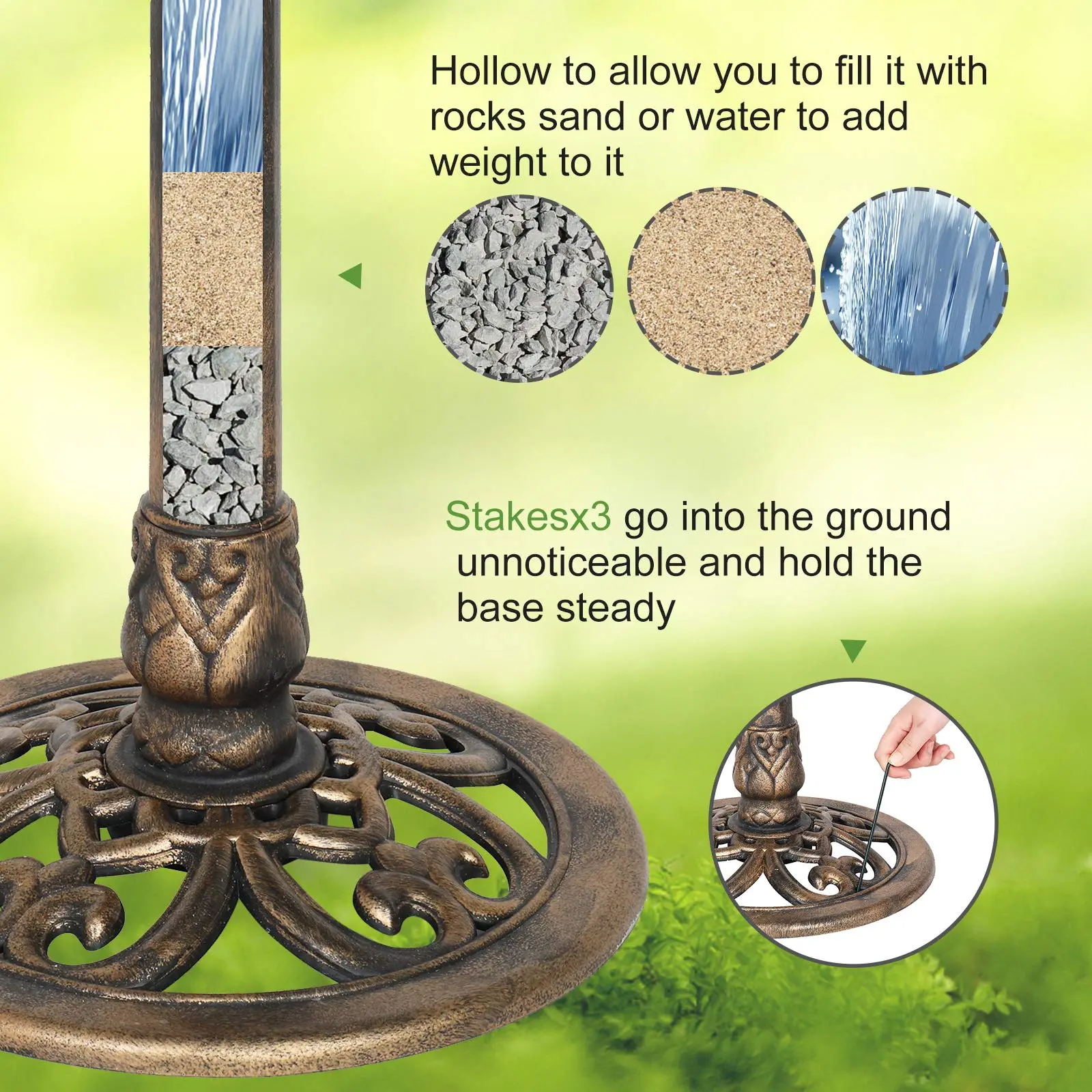 28'' Bird Bath with Solar Fountain – Antique Copper Resin Pedestal Birdbath for Outdoor Garden & Patio Decor